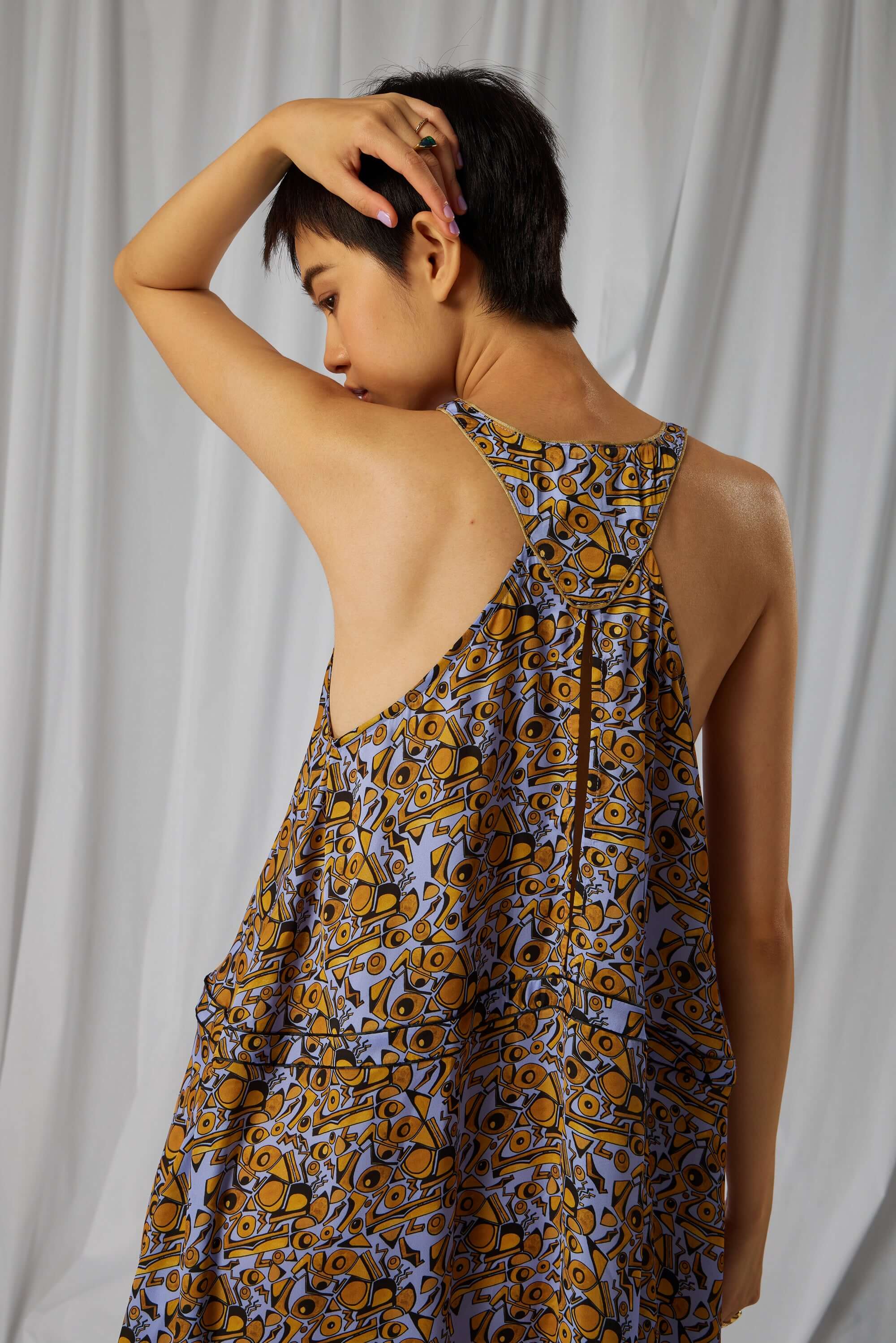 Java dress in Art Deco Factory print