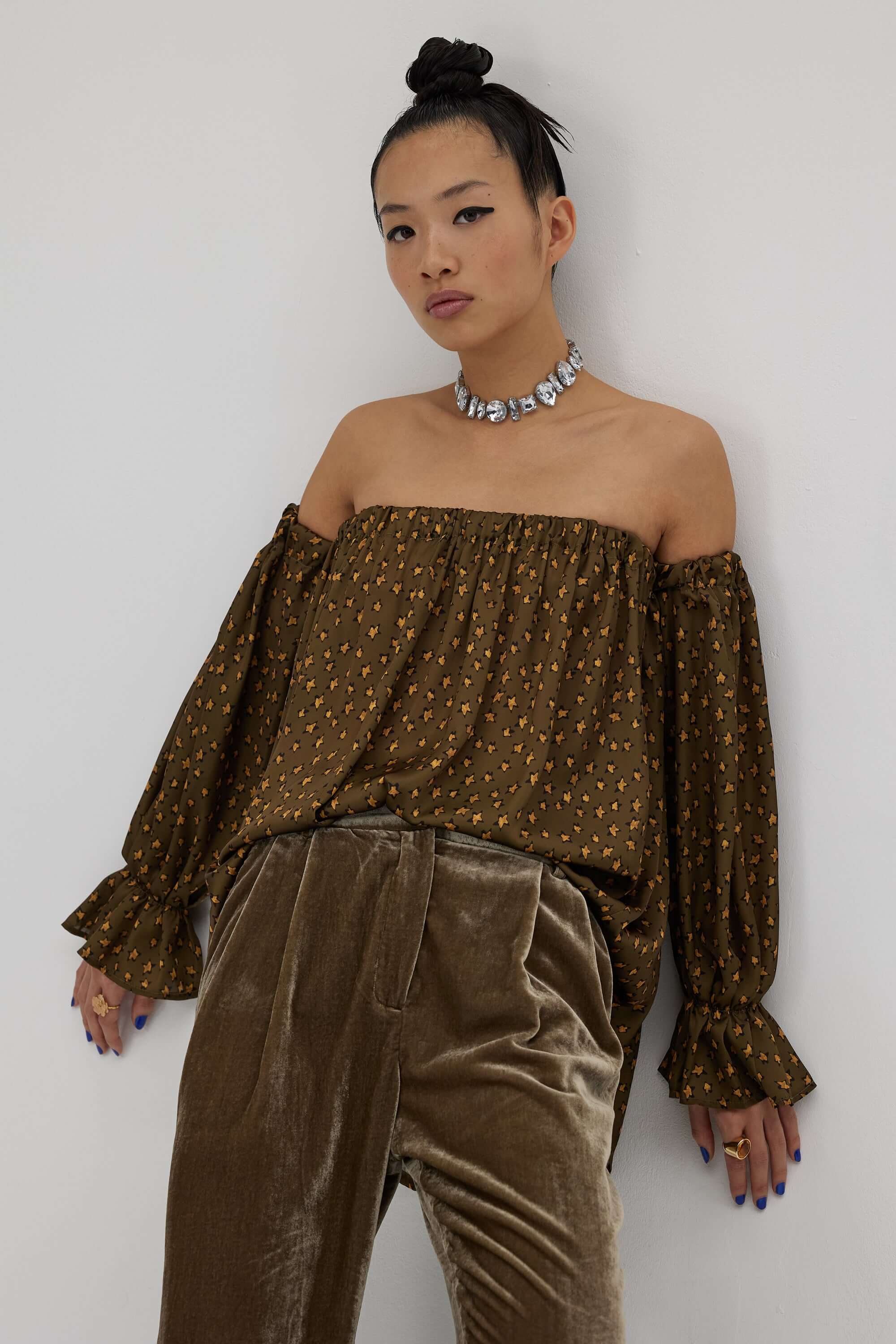 Blouse Pénélope en imprimé Messy Stars écorce