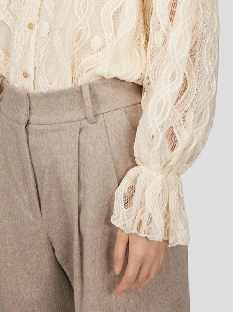 Pantalon Gabriel en flanelle taupe glacé