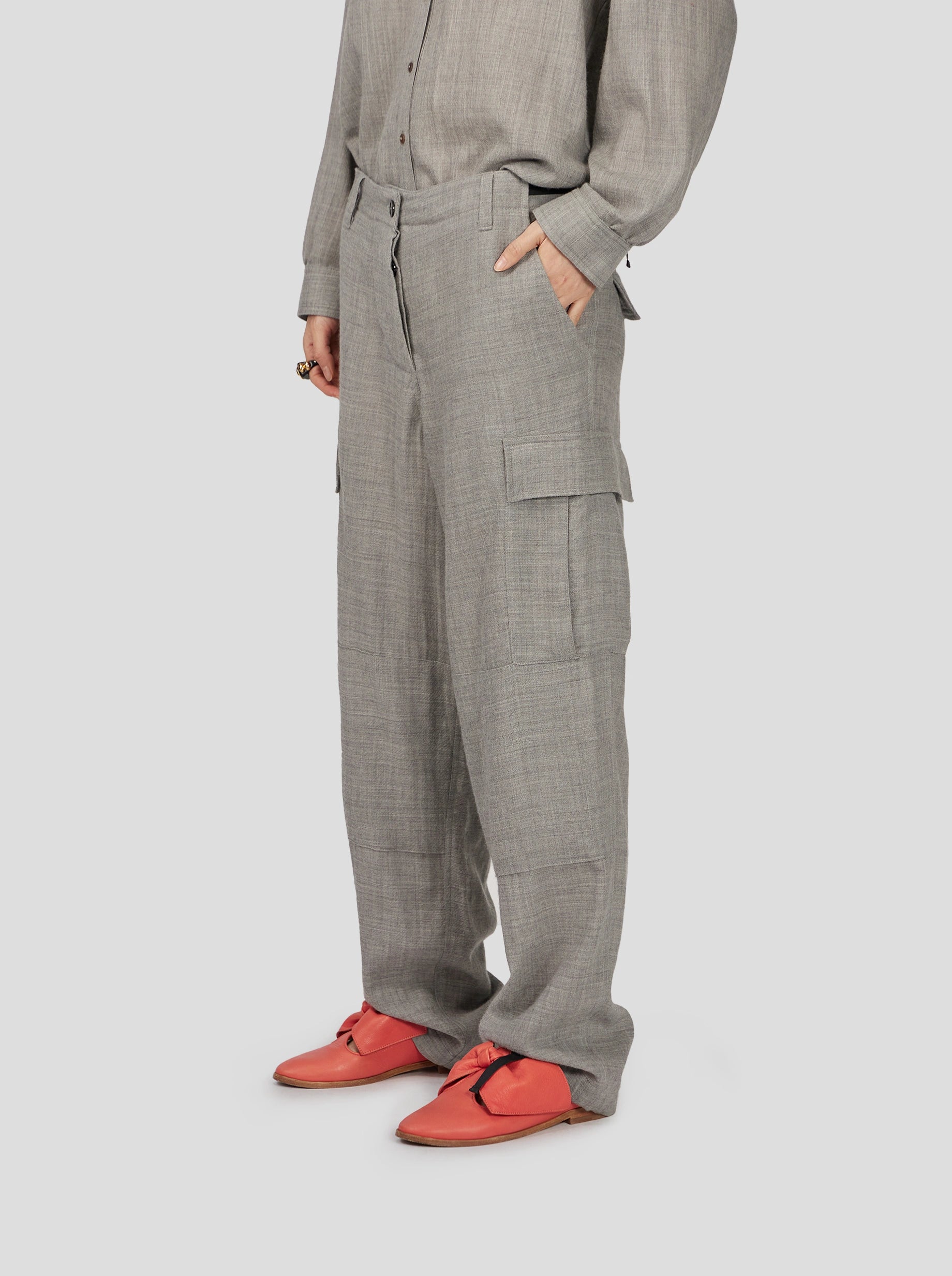 Pantalon Cargo Santino en Drap de laine Cendre