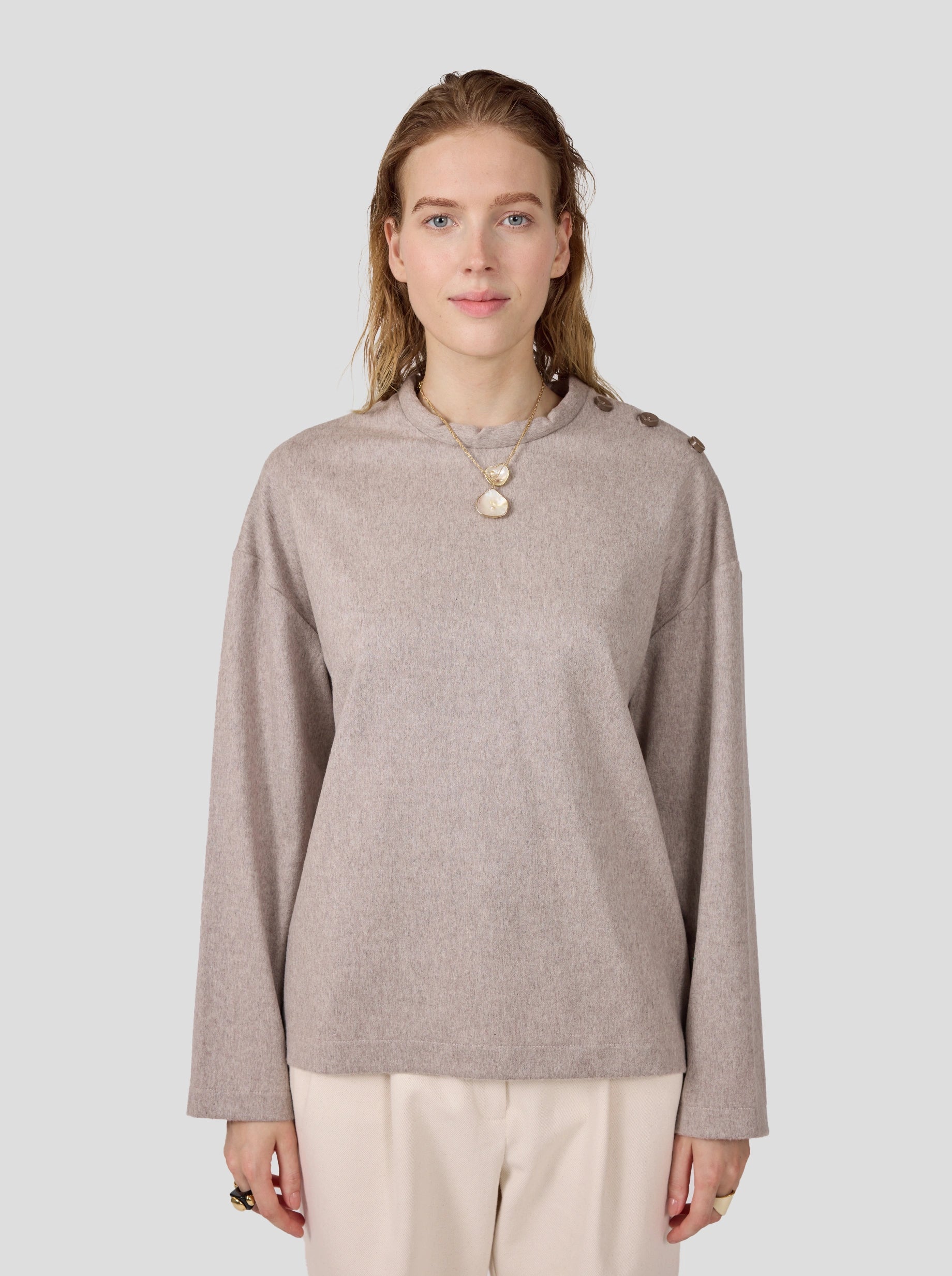 Pull Bobbi en flanelle taupe glacé