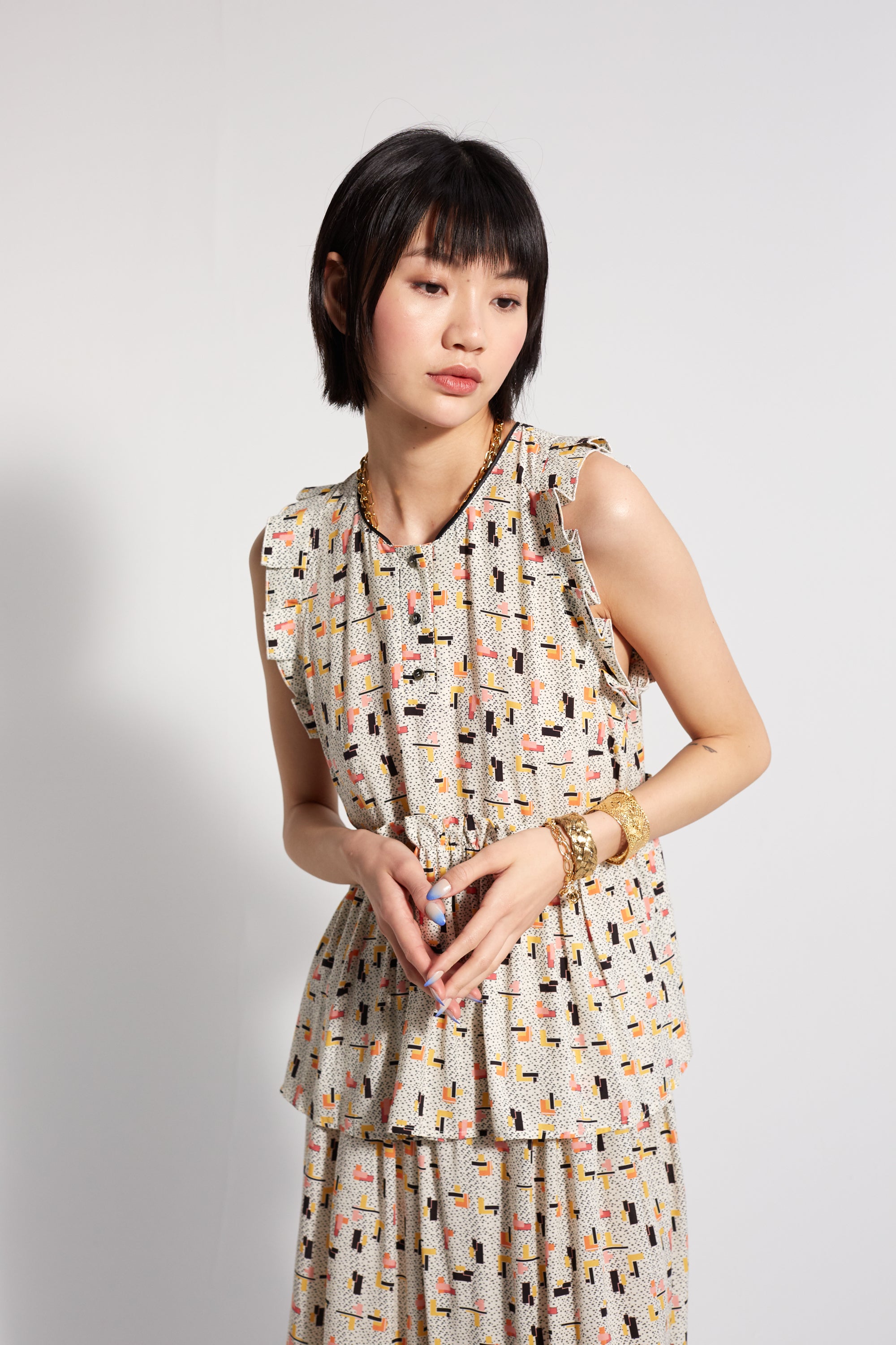 Blouse Kaya en imprimé tetris