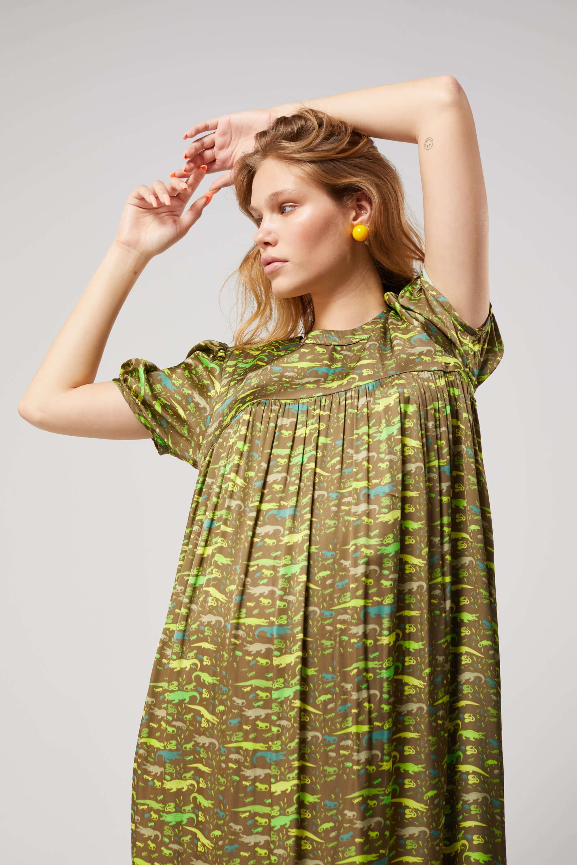 Gaya dress in Eat Your Greens print