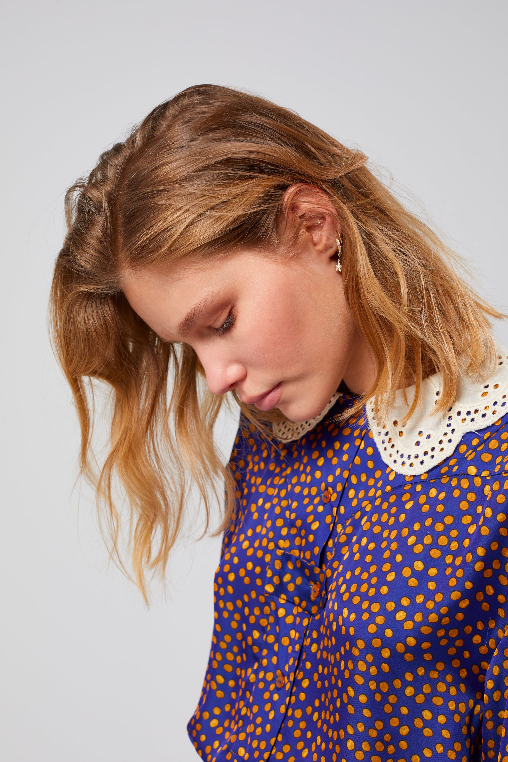 Trigalière shirt in navy blue Messy Dots print