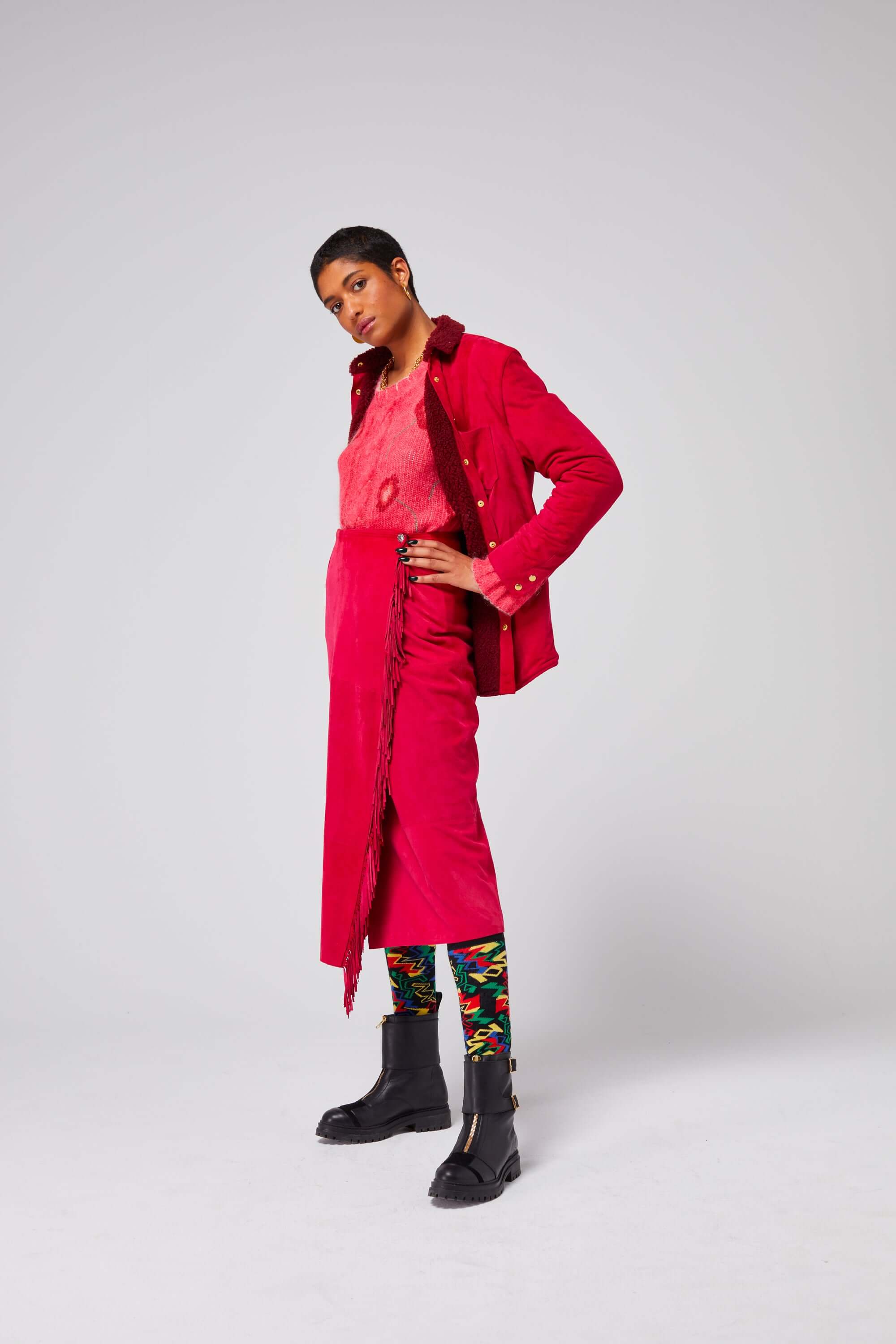 Jupe Calgary en daim fuchsia