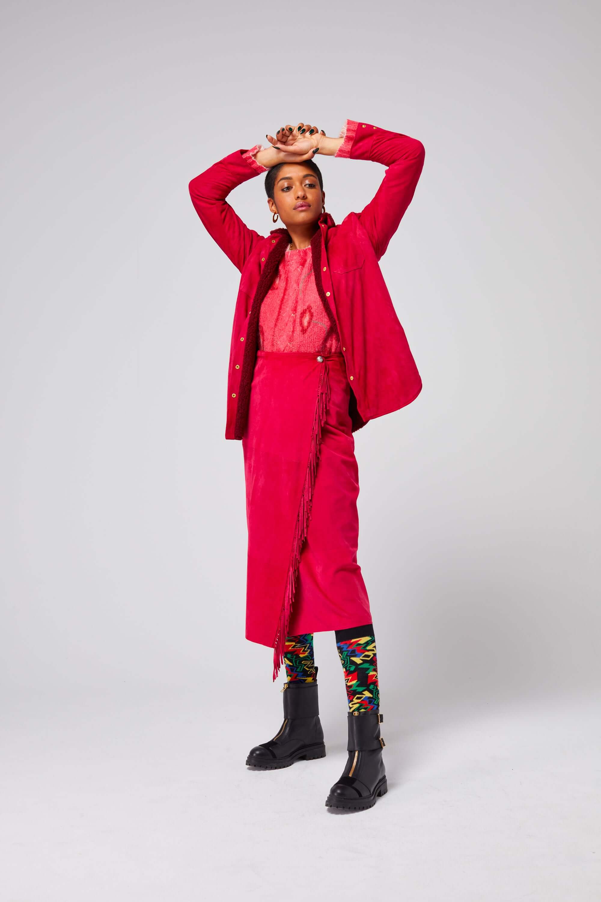 Jupe Calgary en daim fuchsia