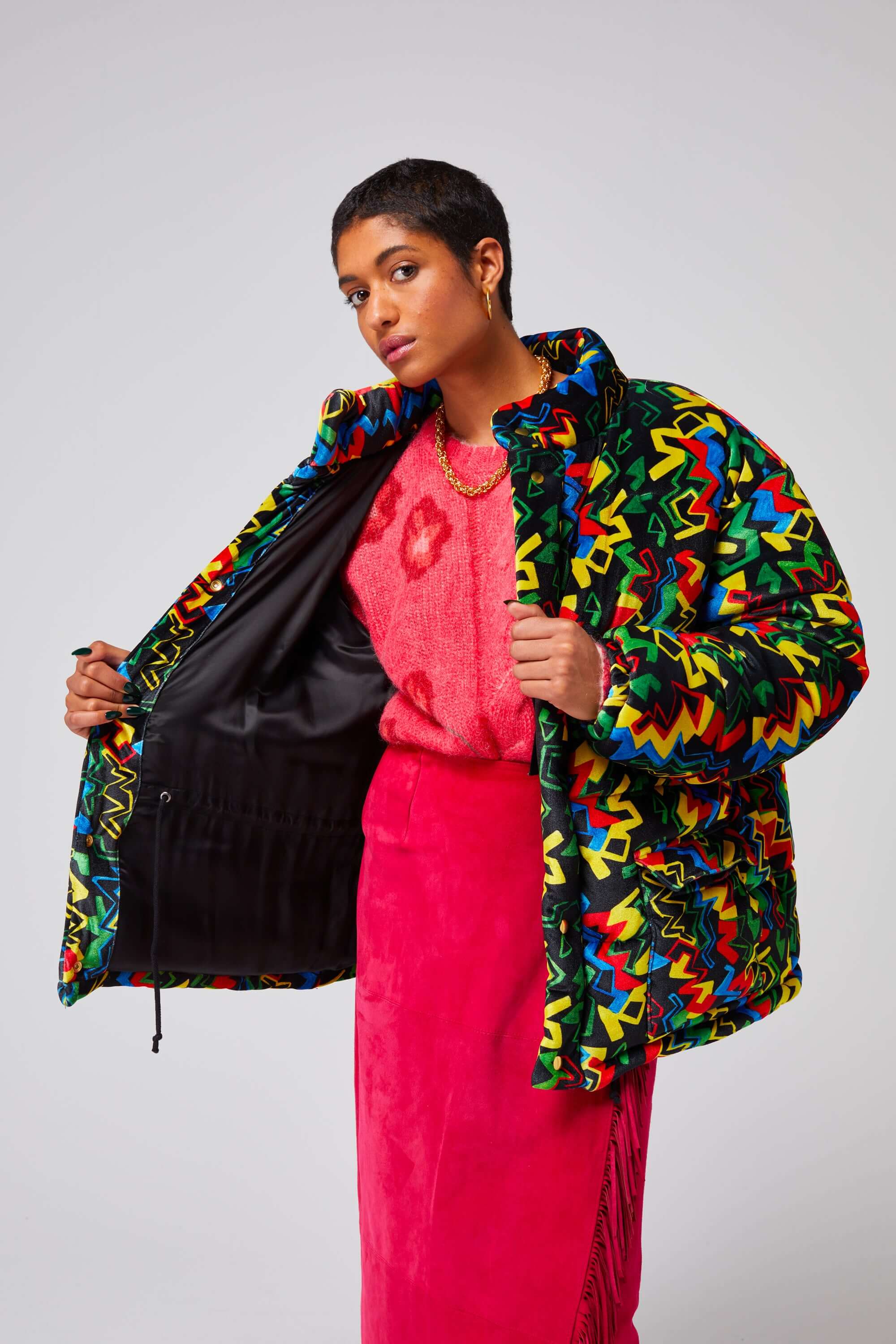 Doudoune Donna bouffante en imprimé Velours Electrique