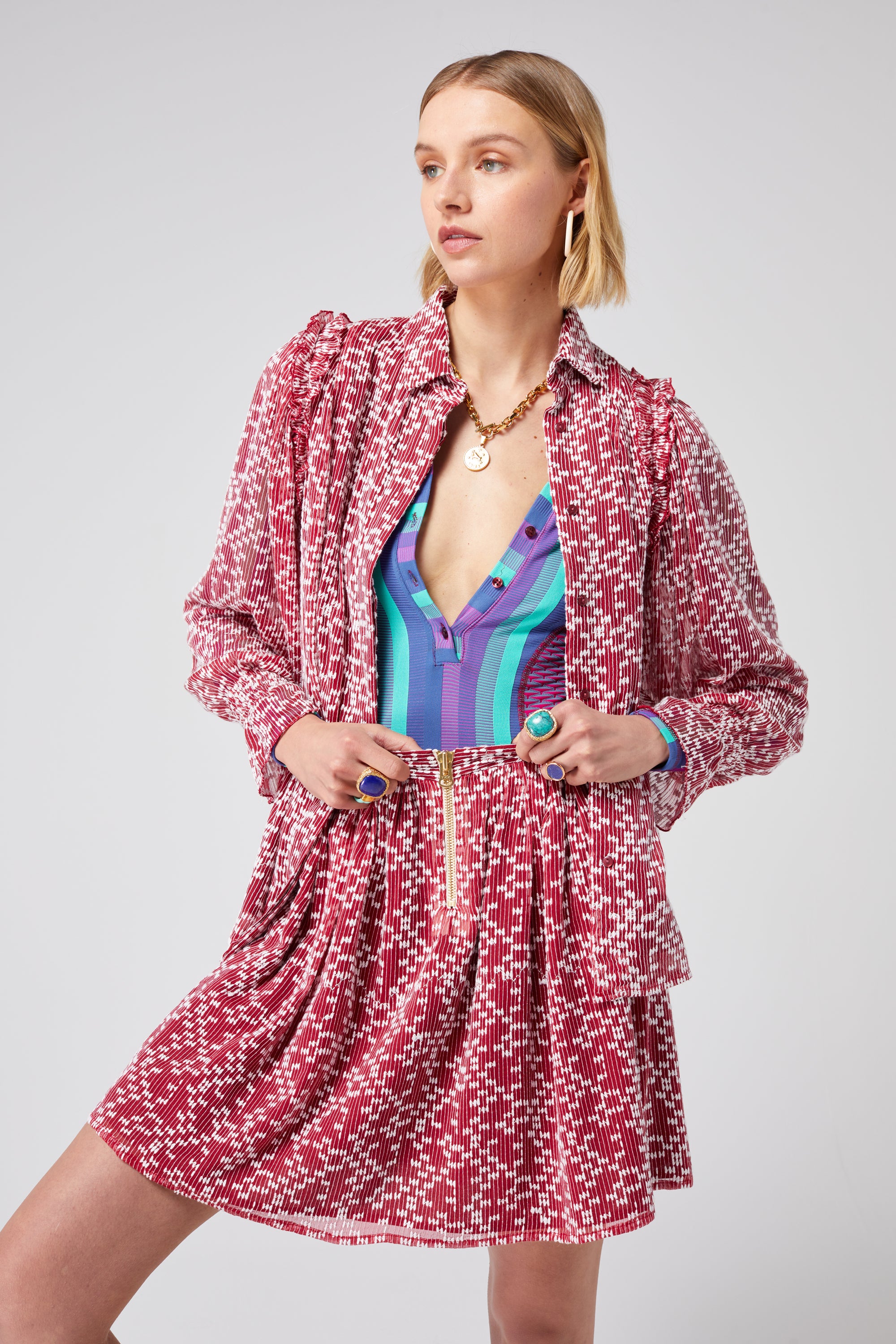 Imogen shirt in pomegranate plumetis