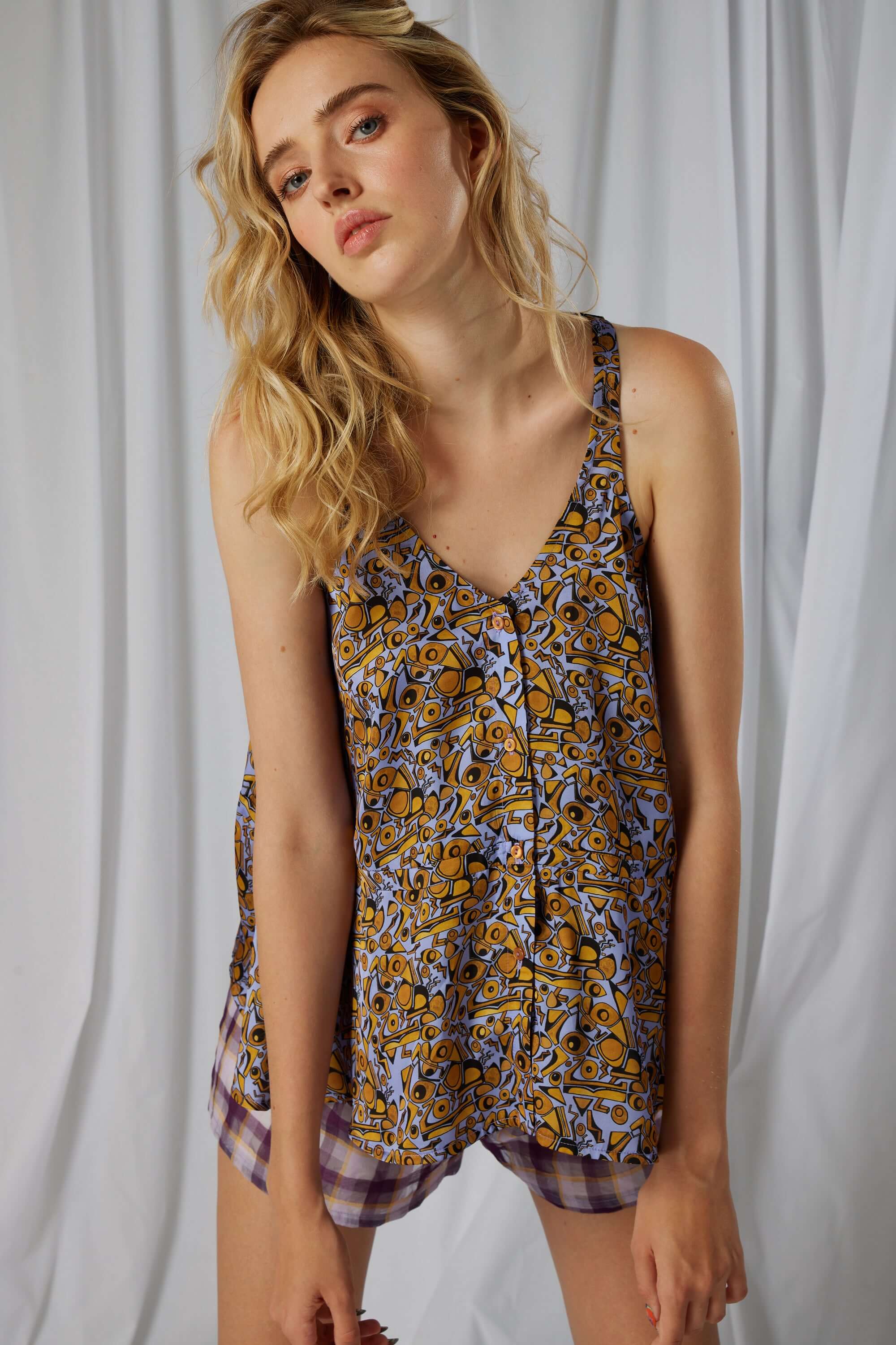 Top long Java en imprimé Art Déco