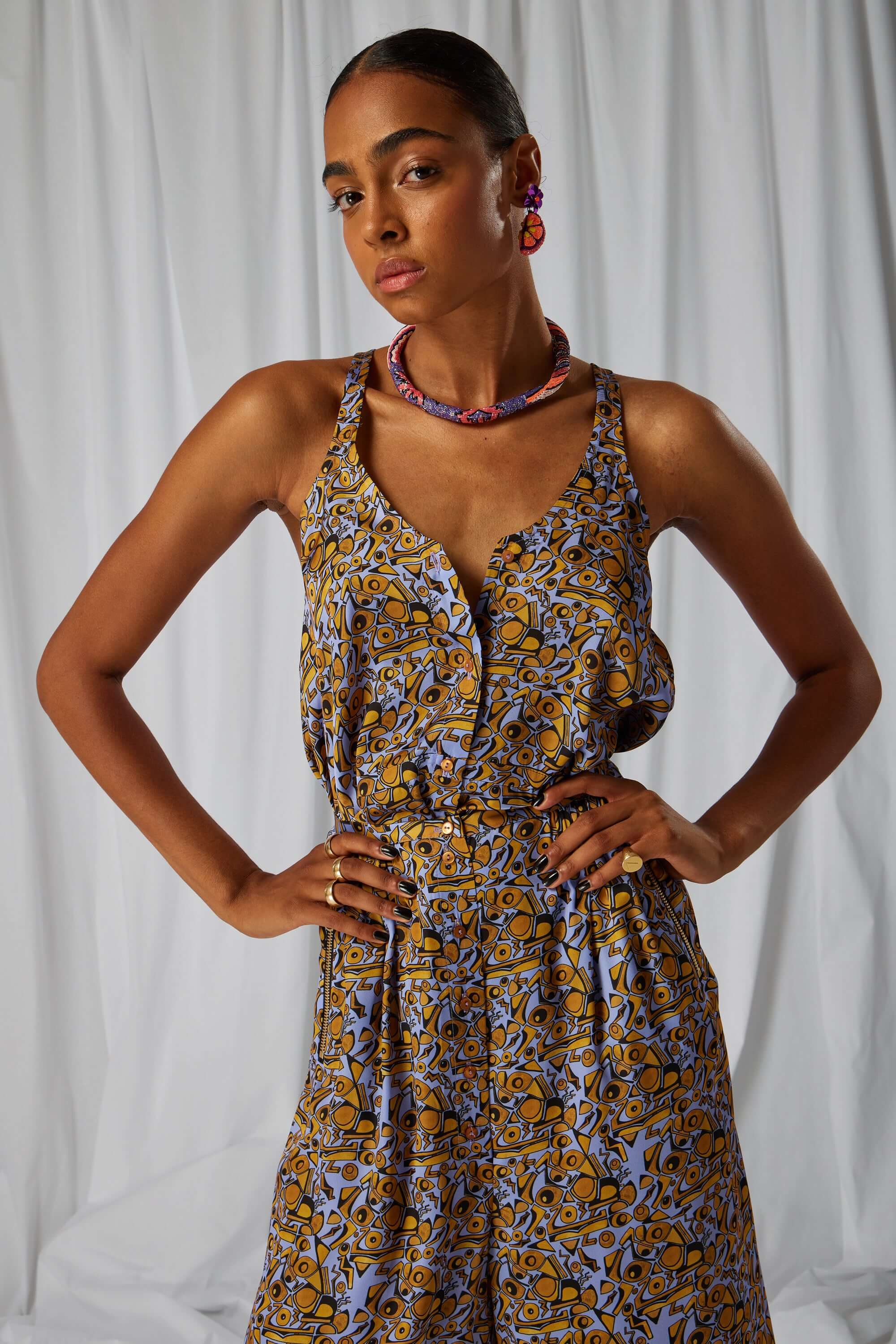 Top long Java en imprimé Art Déco