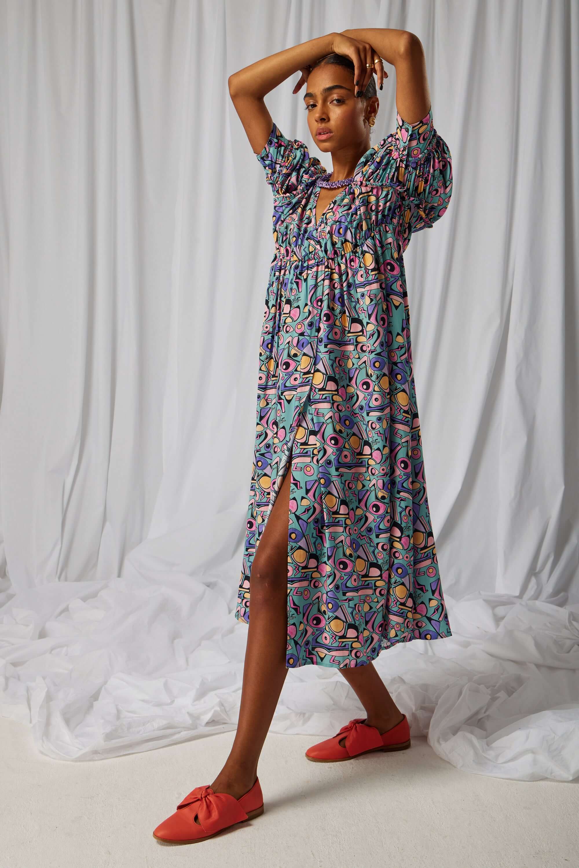 Robe Jim froncée en imprimé Miami