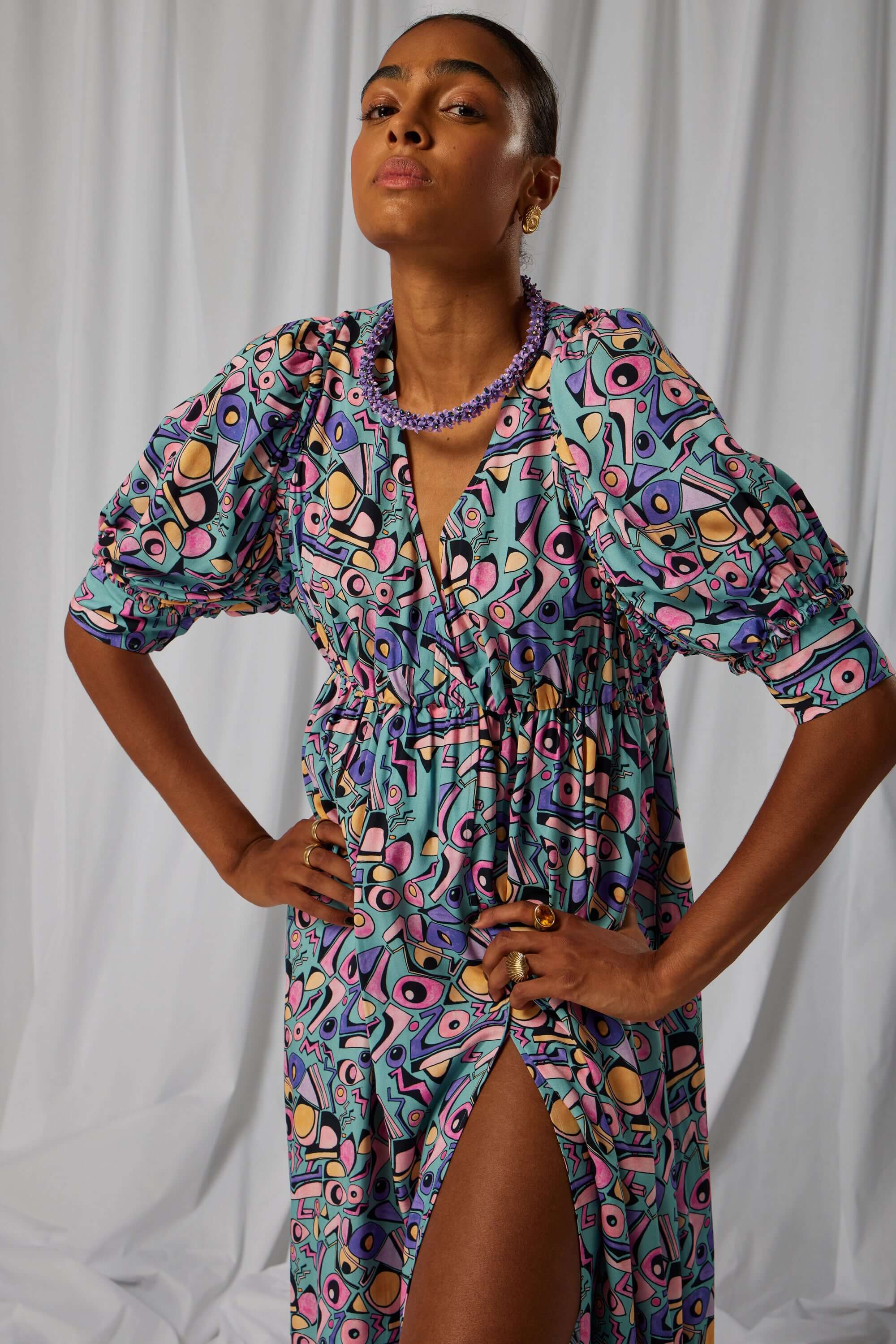 Robe Jim froncée en imprimé Miami