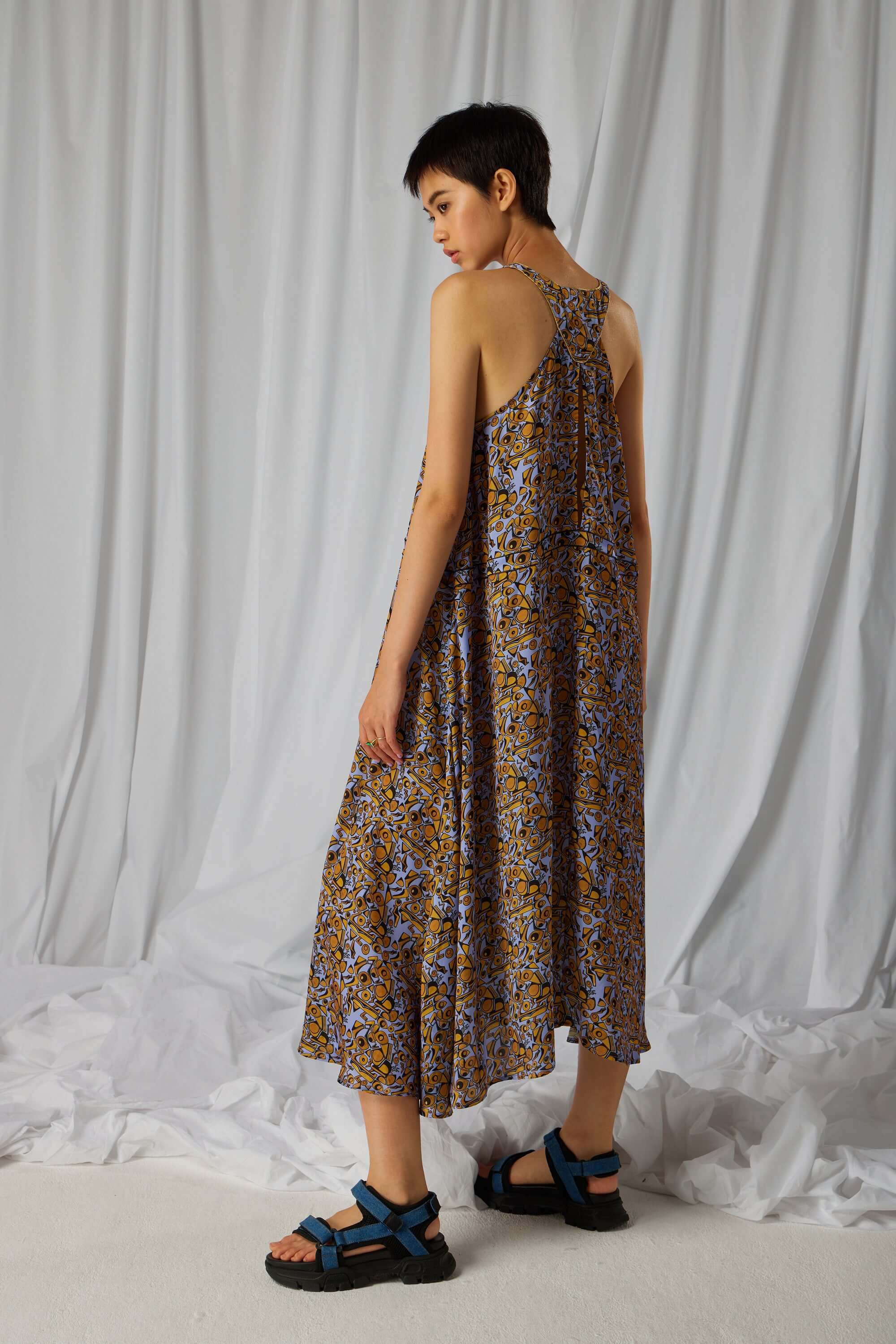 Java dress in Art Deco Factory print