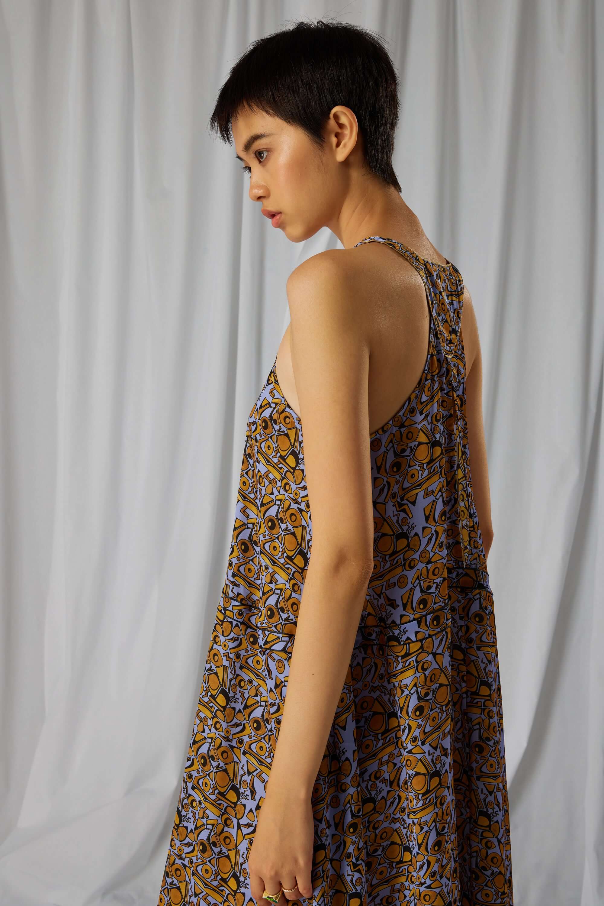 Java dress in Art Deco Factory print