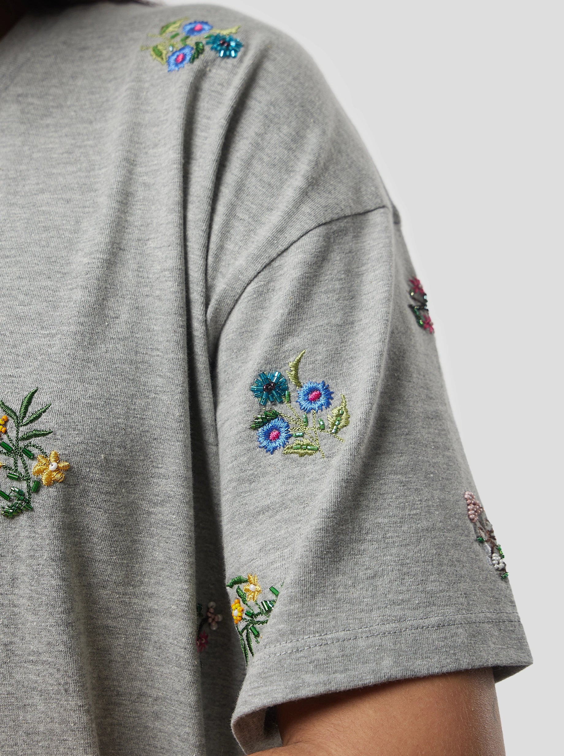 Atlas Embroidered T-Shirt in Grey Cotton