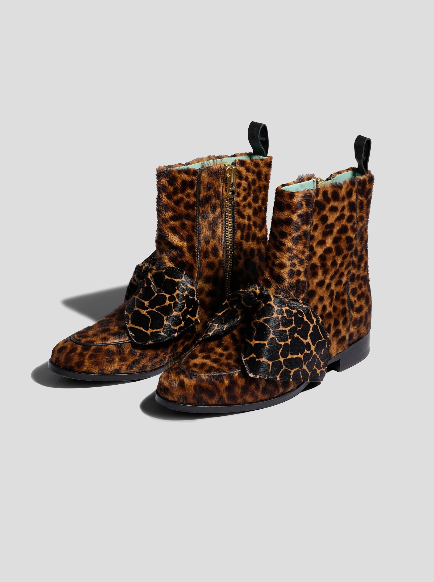 Bottines BB en cuir imprimé léopard et girafe