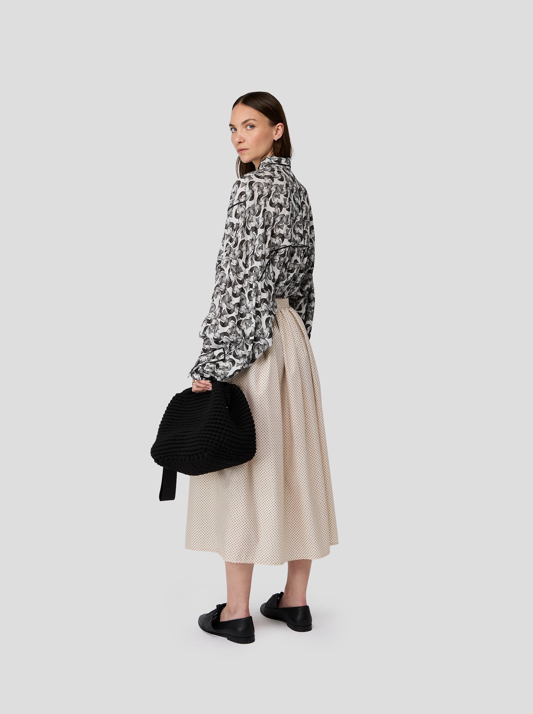 Orso Skirt in Black-Dotted Sand Technical Fabric