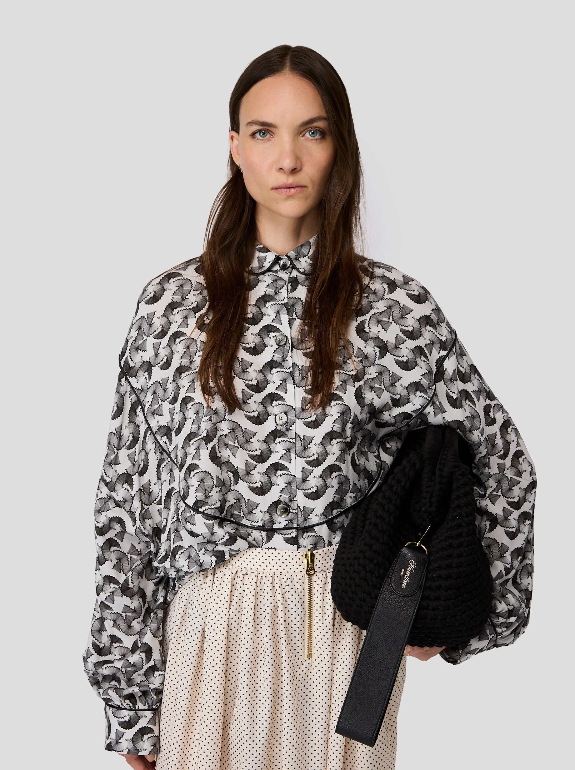 Orso Skirt in Black-Dotted Sand Technical Fabric