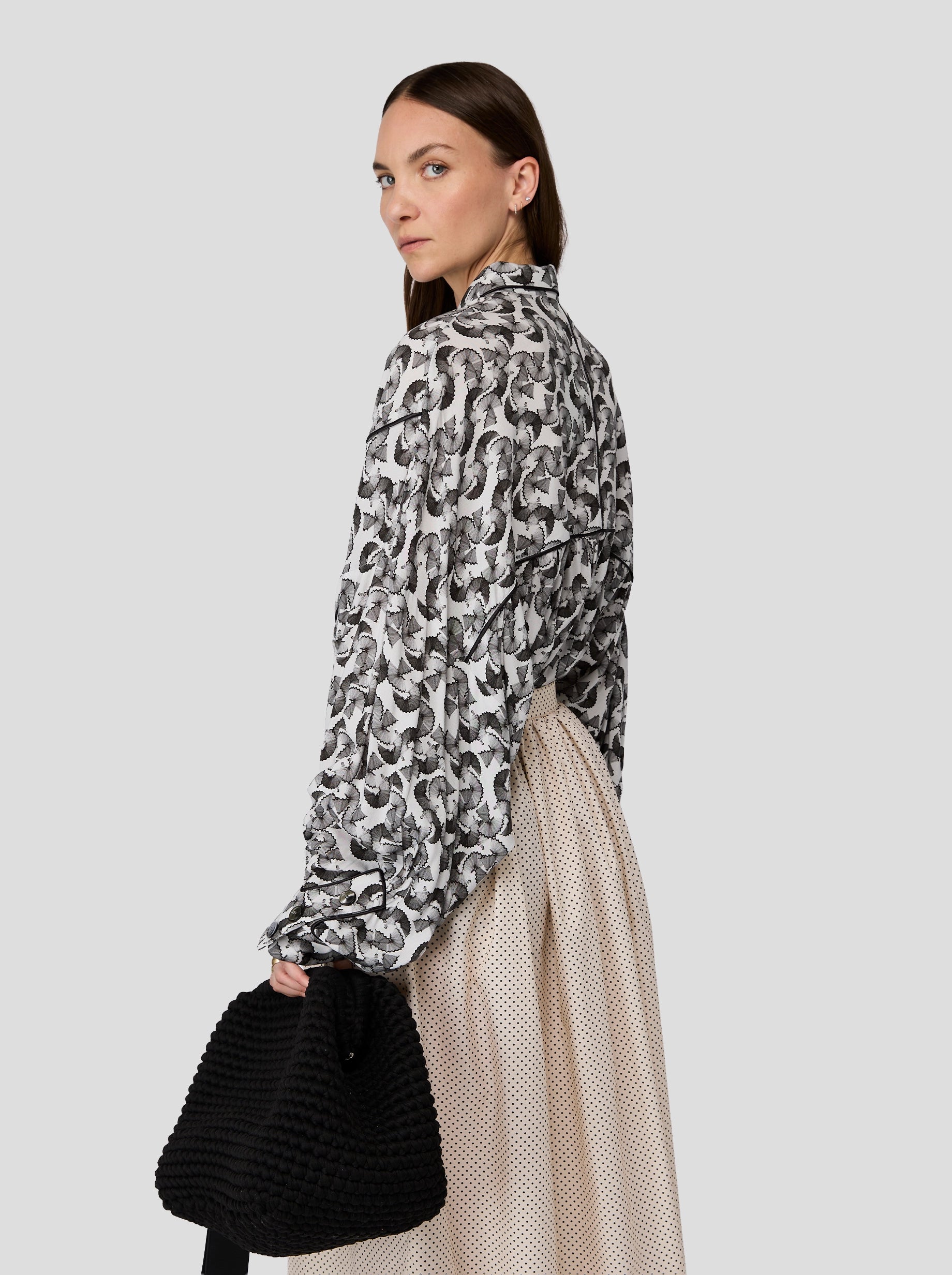 Orso Skirt in Black-Dotted Sand Technical Fabric