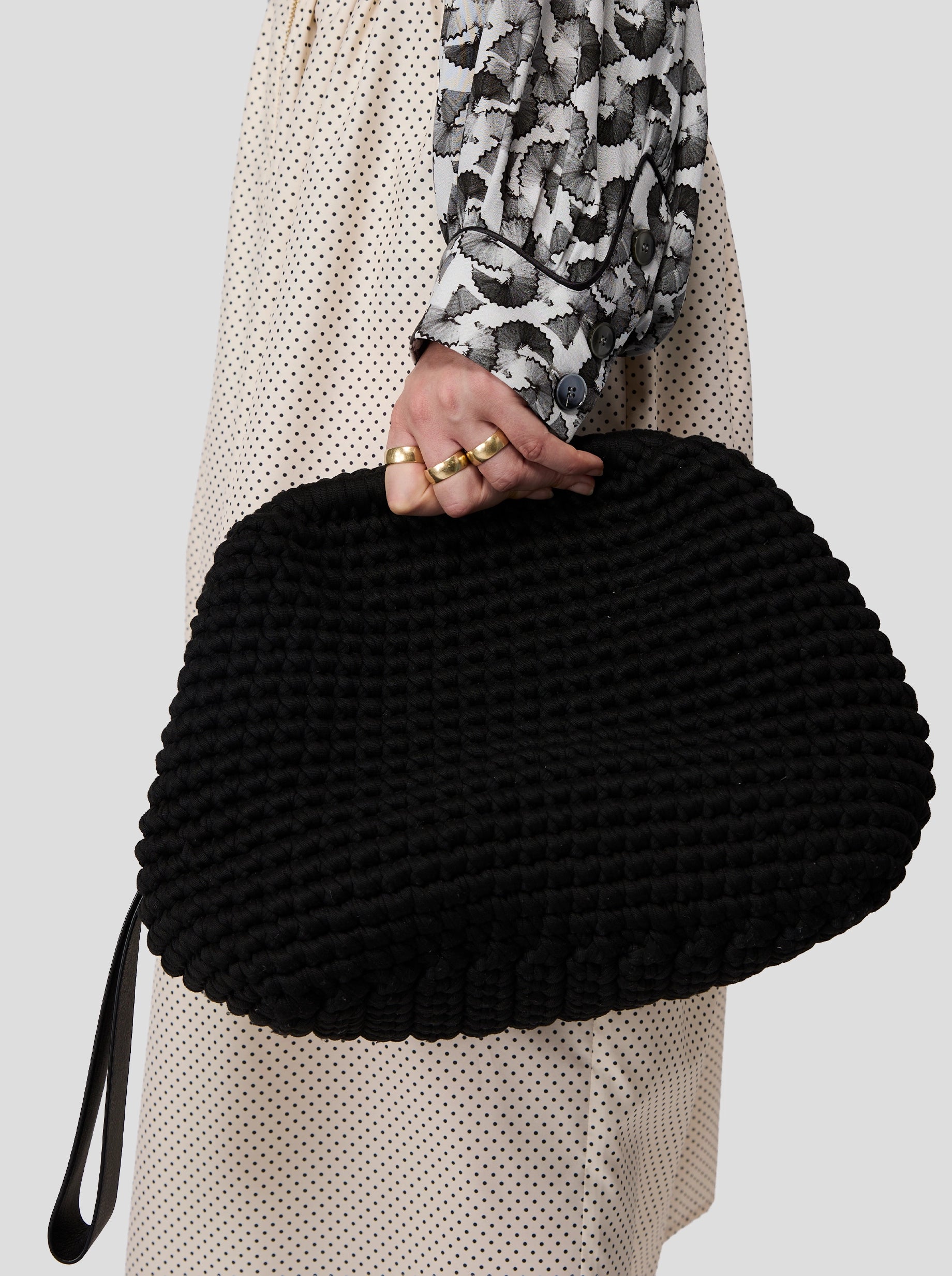 Orso Skirt in Black-Dotted Sand Technical Fabric