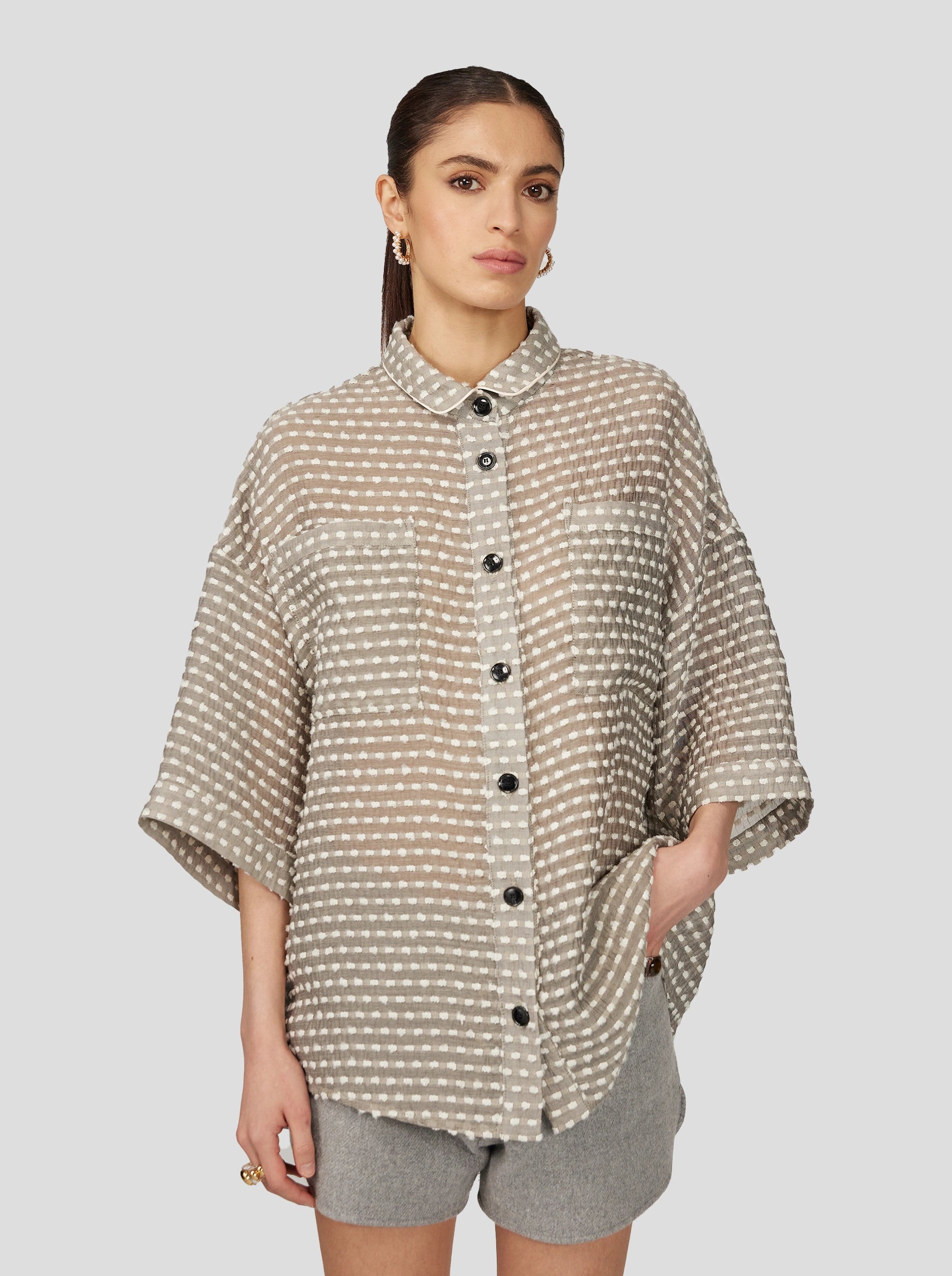 Chemise Astrée en Voile Soufflé Gris Galet