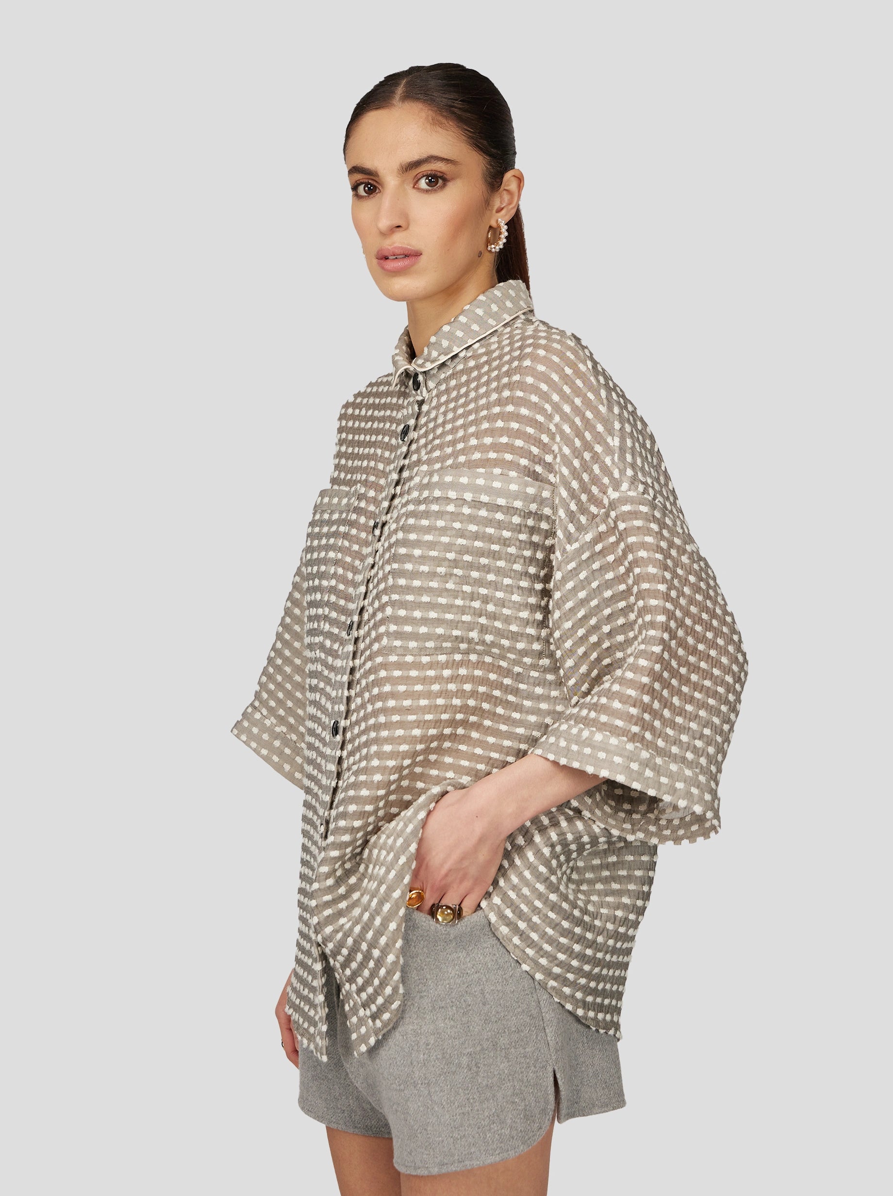 Chemise Astrée en Voile Soufflé Gris Galet