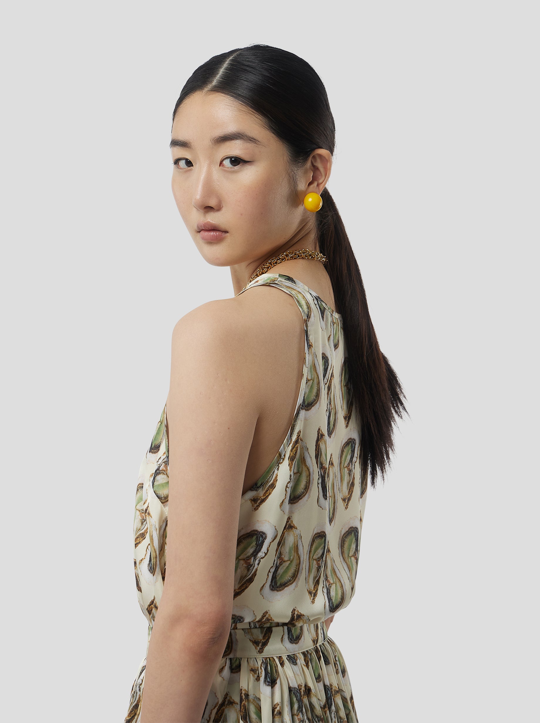 Deva Top in Lustruous Oyster print