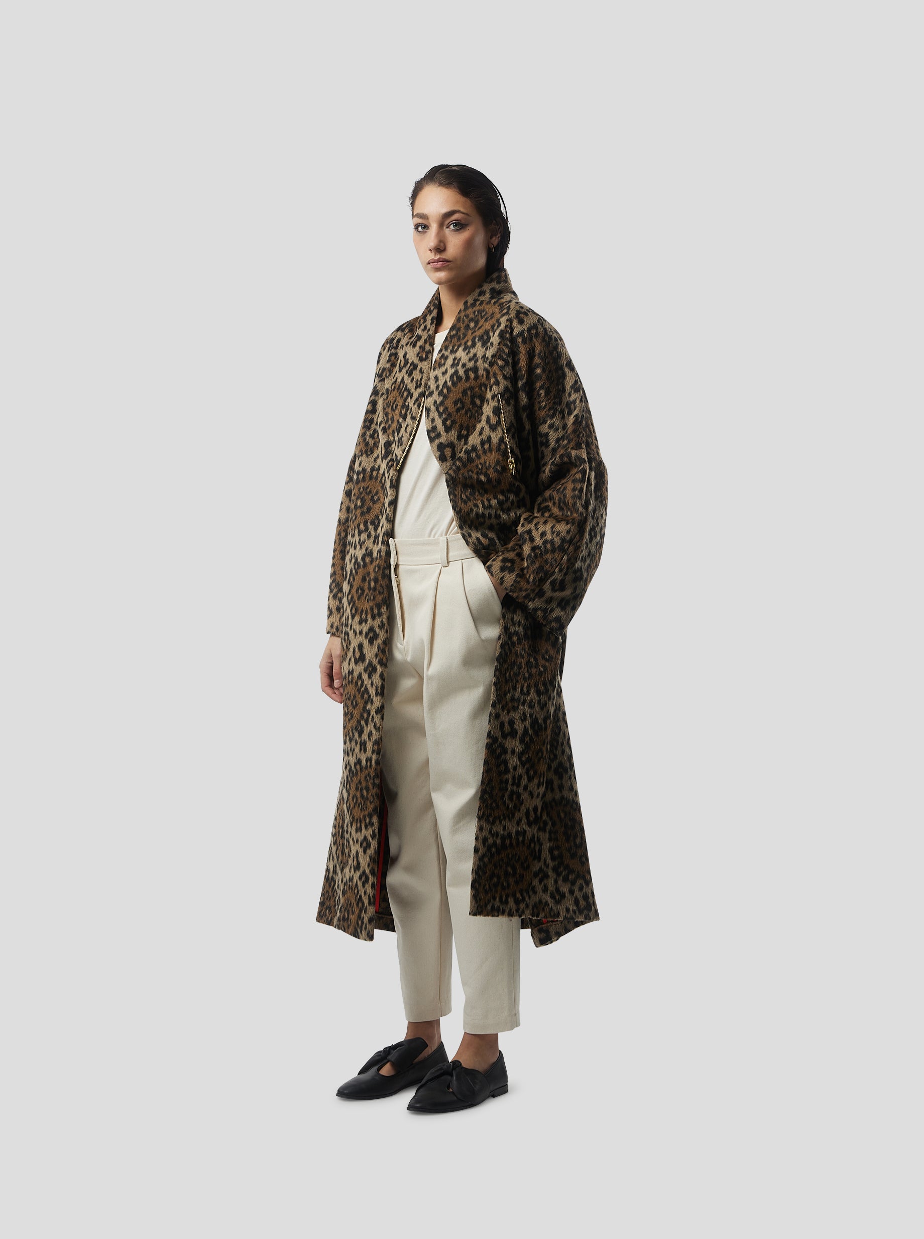 MANTEAU EREN EN LAINAGE LÉOPARD MOUFFLÉ