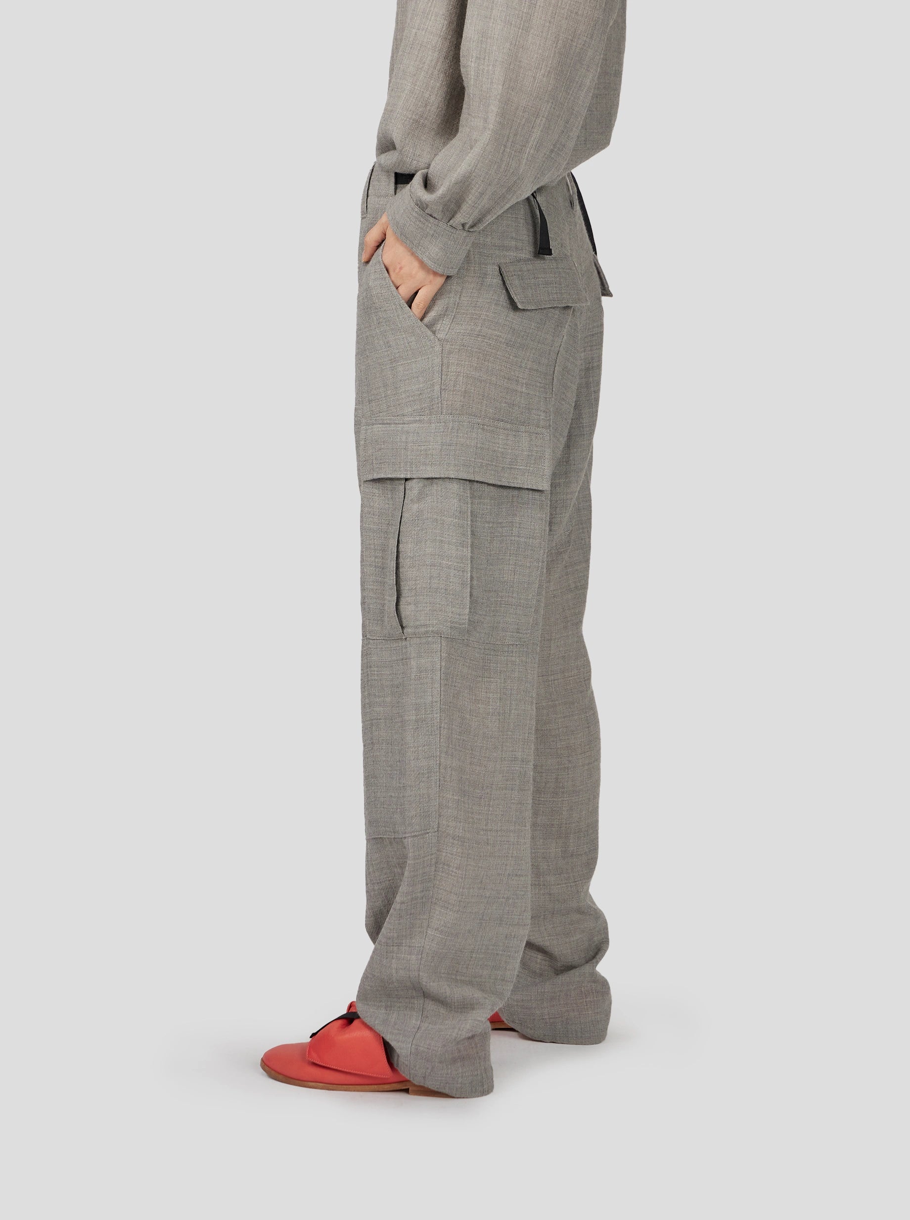 Pantalon Cargo Santino en Drap de laine Cendre