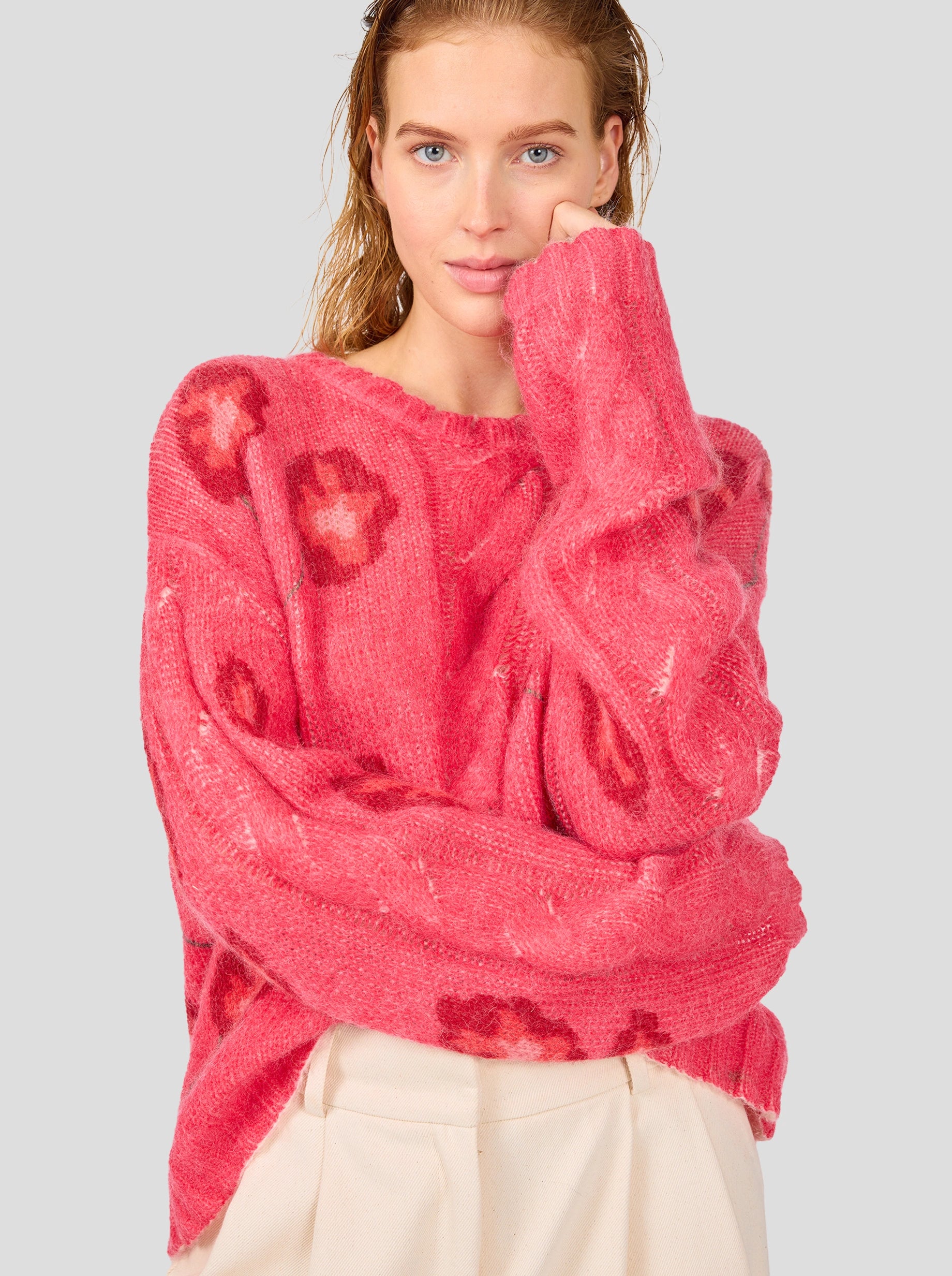 Pull Ellis en maille imprimé Coquelicot framboise