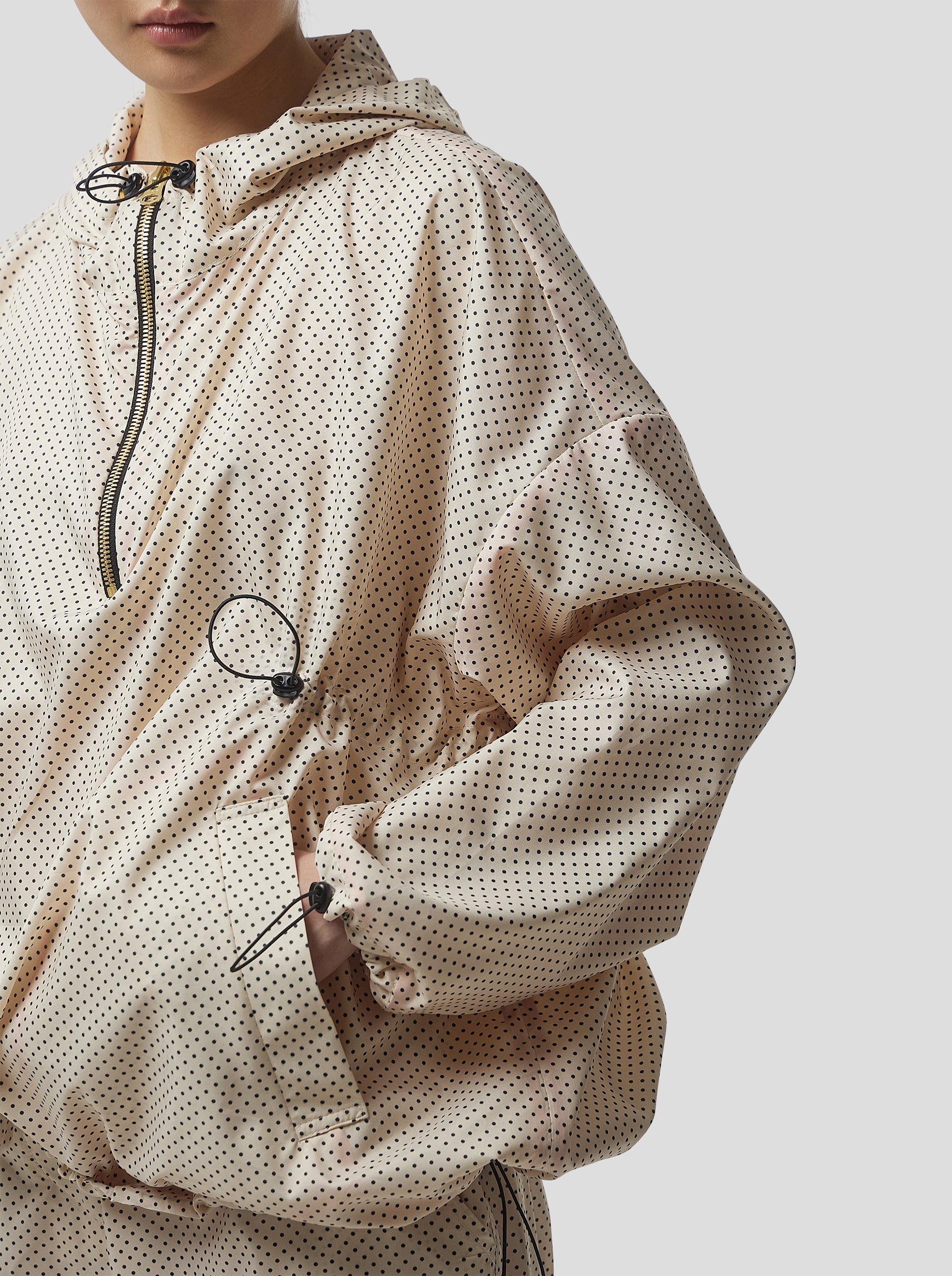 Tony Windbreaker in Black-Dotted Sand Technical Fabric