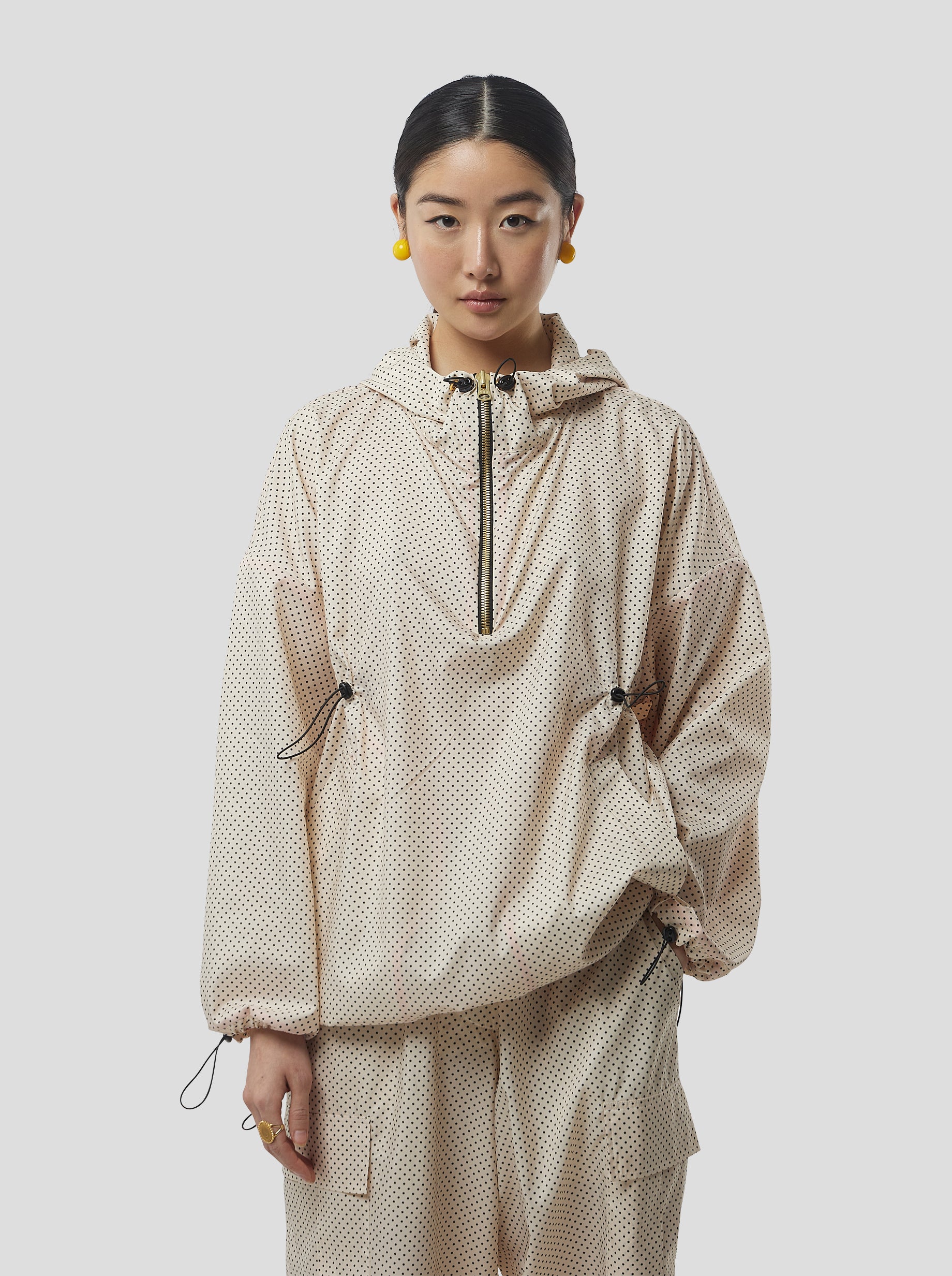 Tony Windbreaker in Black-Dotted Sand Technical Fabric