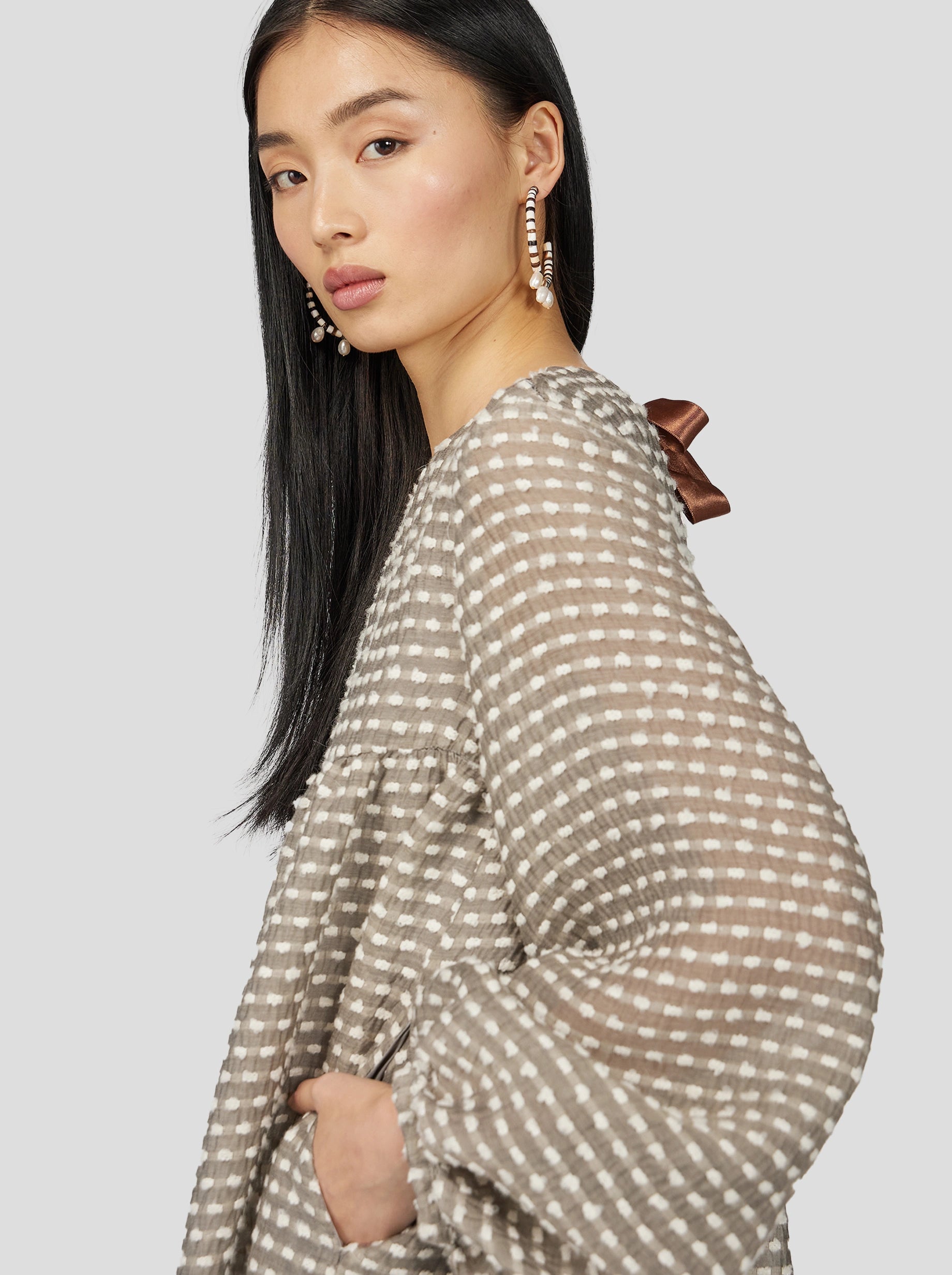 Robe Nine en Voile Soufflé Gris Galet