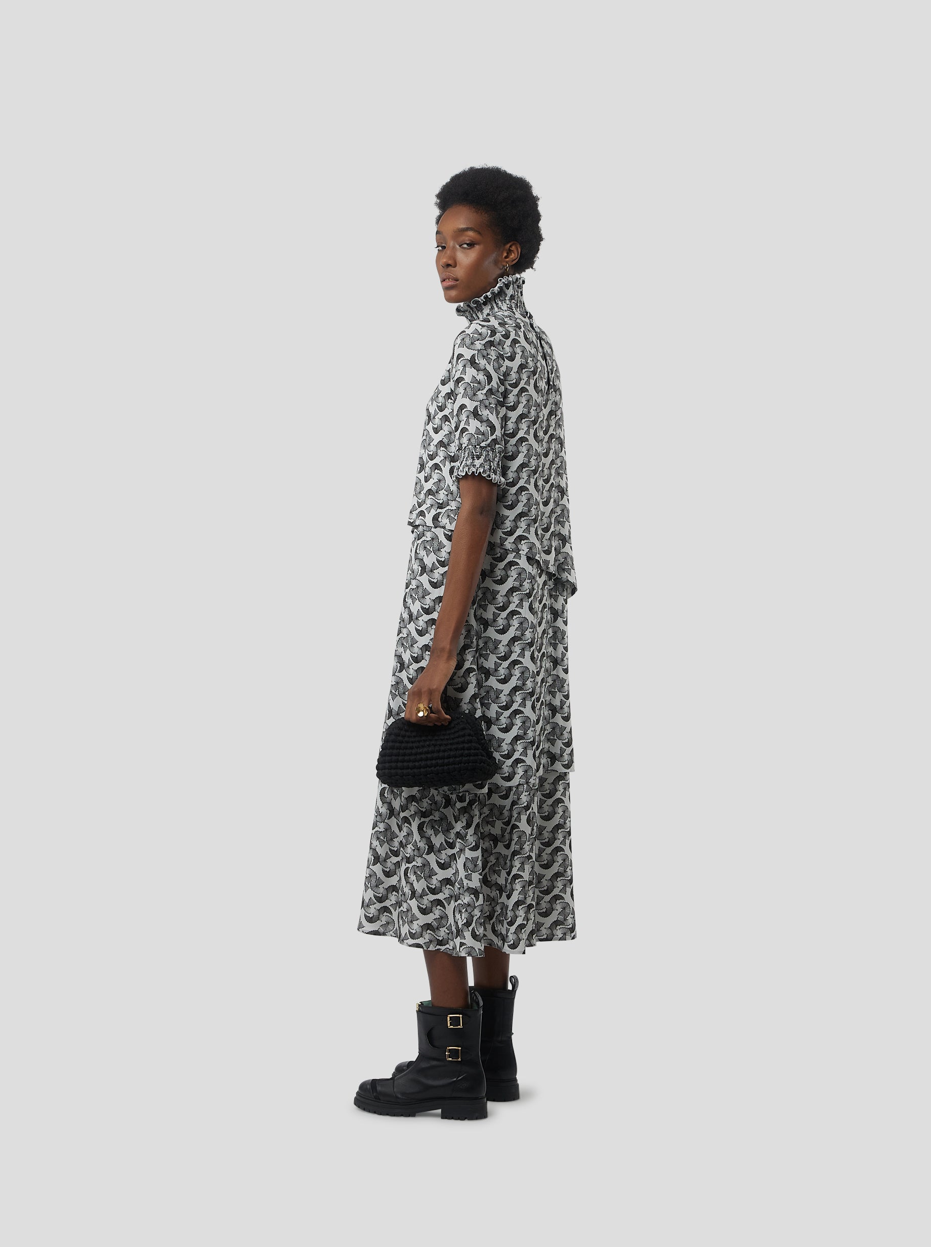 Dries Dress in Lead shavings print