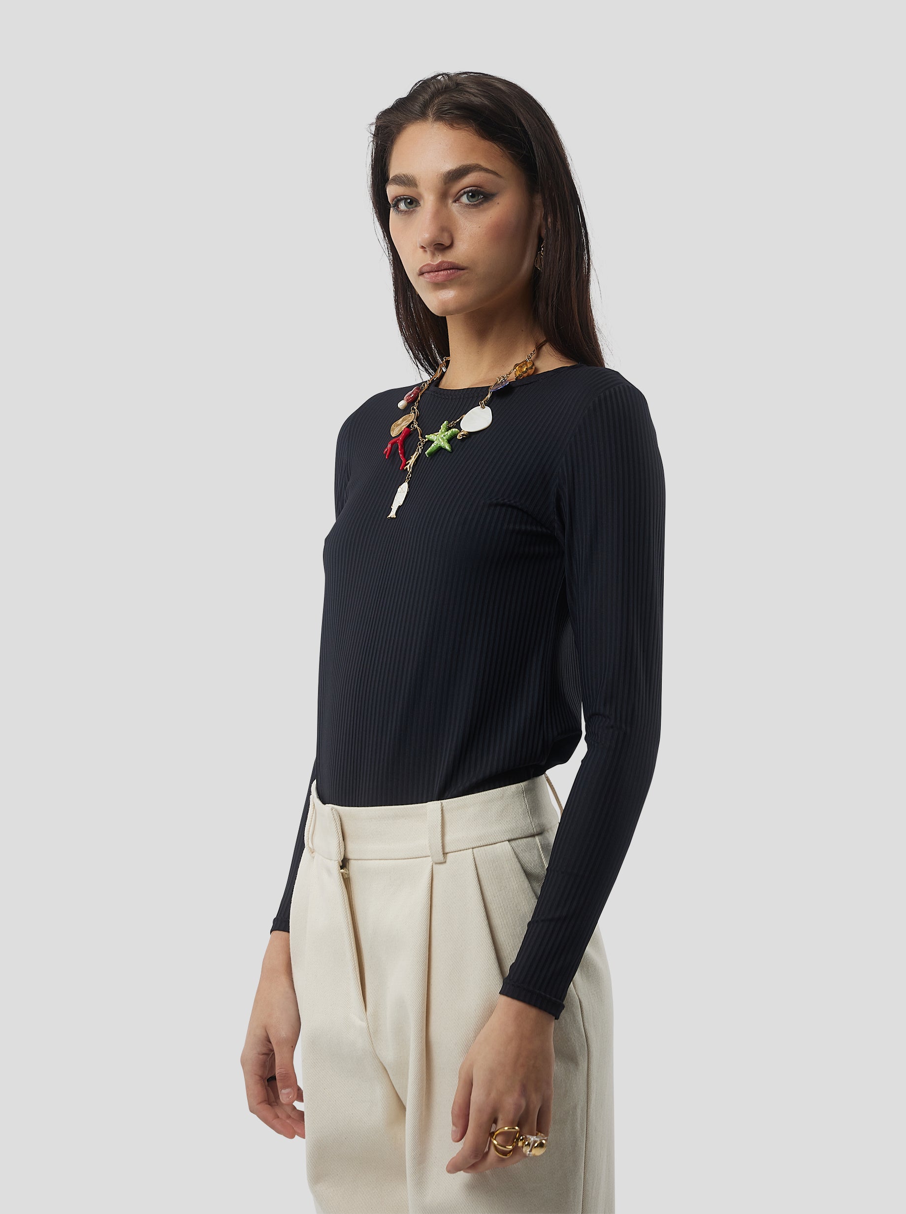 Samy Top in Black sculpting ribbed jersey