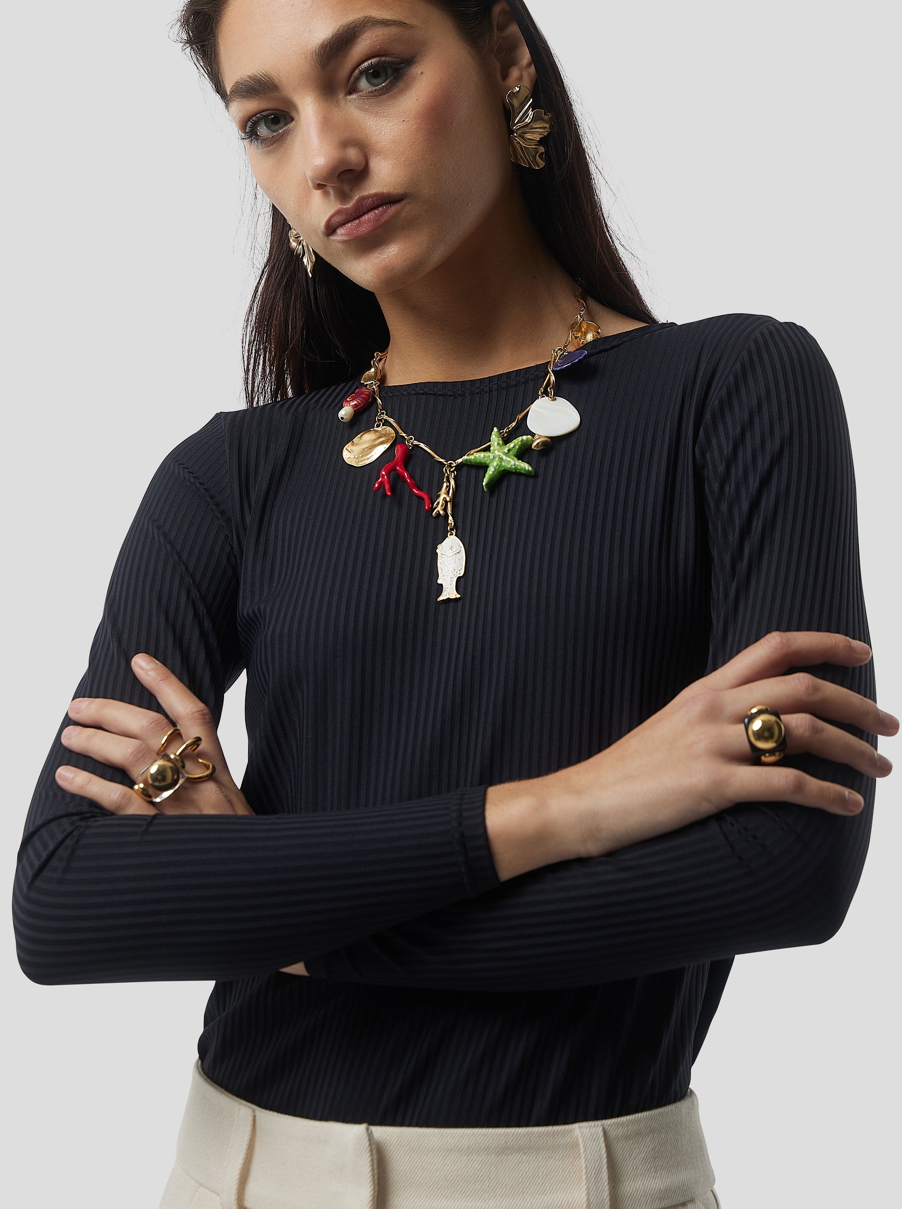 Samy Top in Black sculpting ribbed jersey