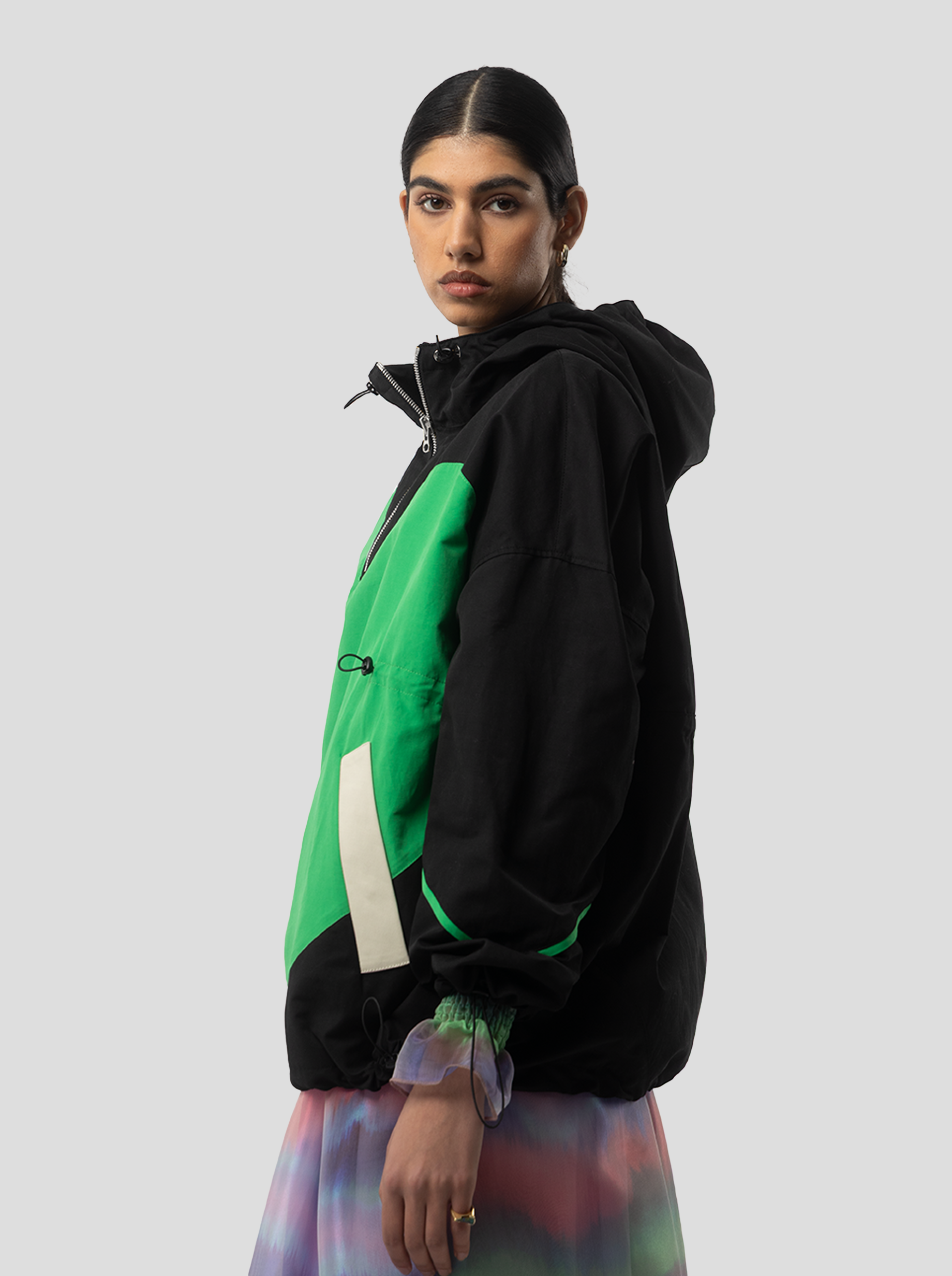 Tony Windbreaker in Stabilo Canvas in Black Green and Ecru