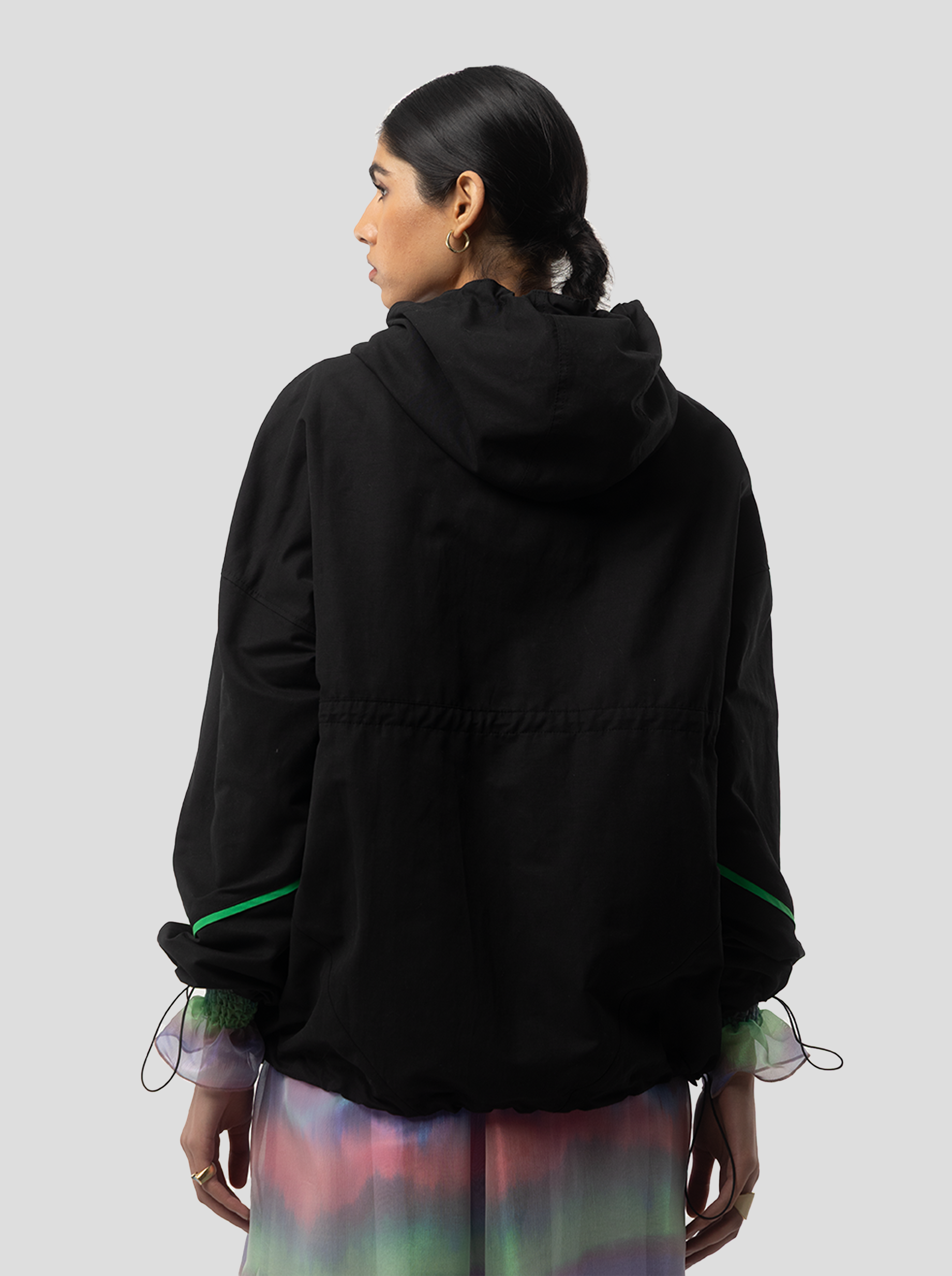 Tony Windbreaker in Stabilo Canvas in Black Green and Ecru