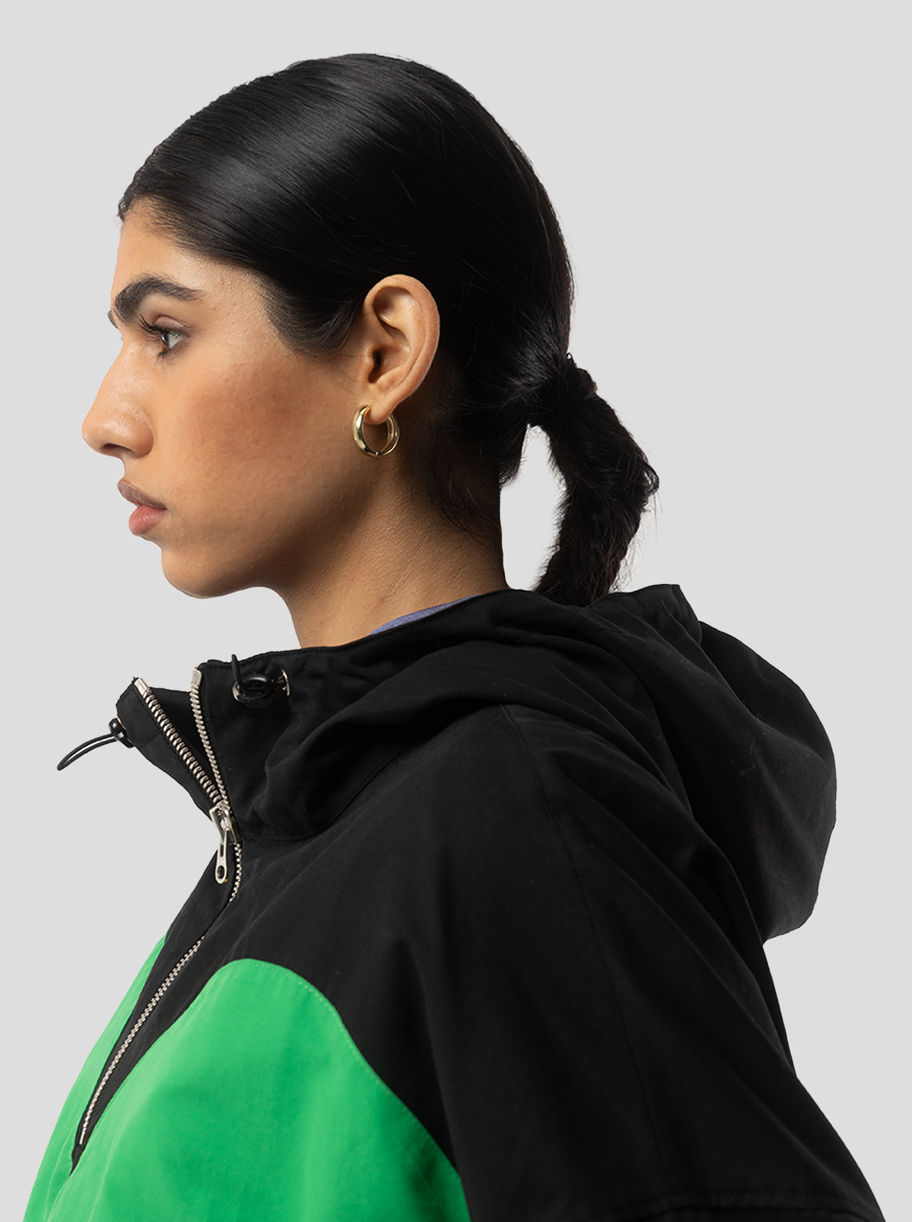 Tony Windbreaker in Stabilo Canvas in Black Green and Ecru