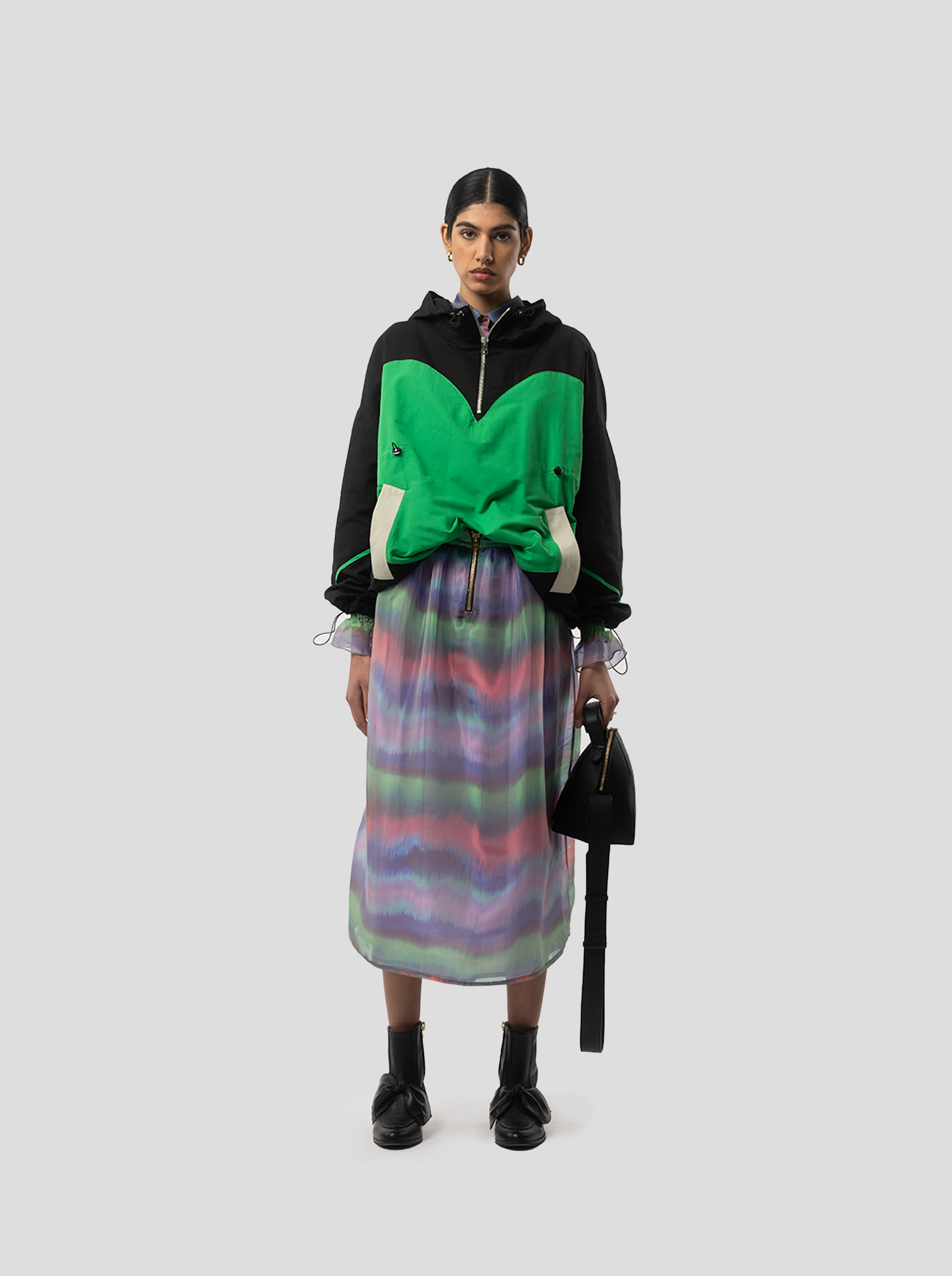 Coupe-vent Tony en Toile Stabilo noire, verte et écrue