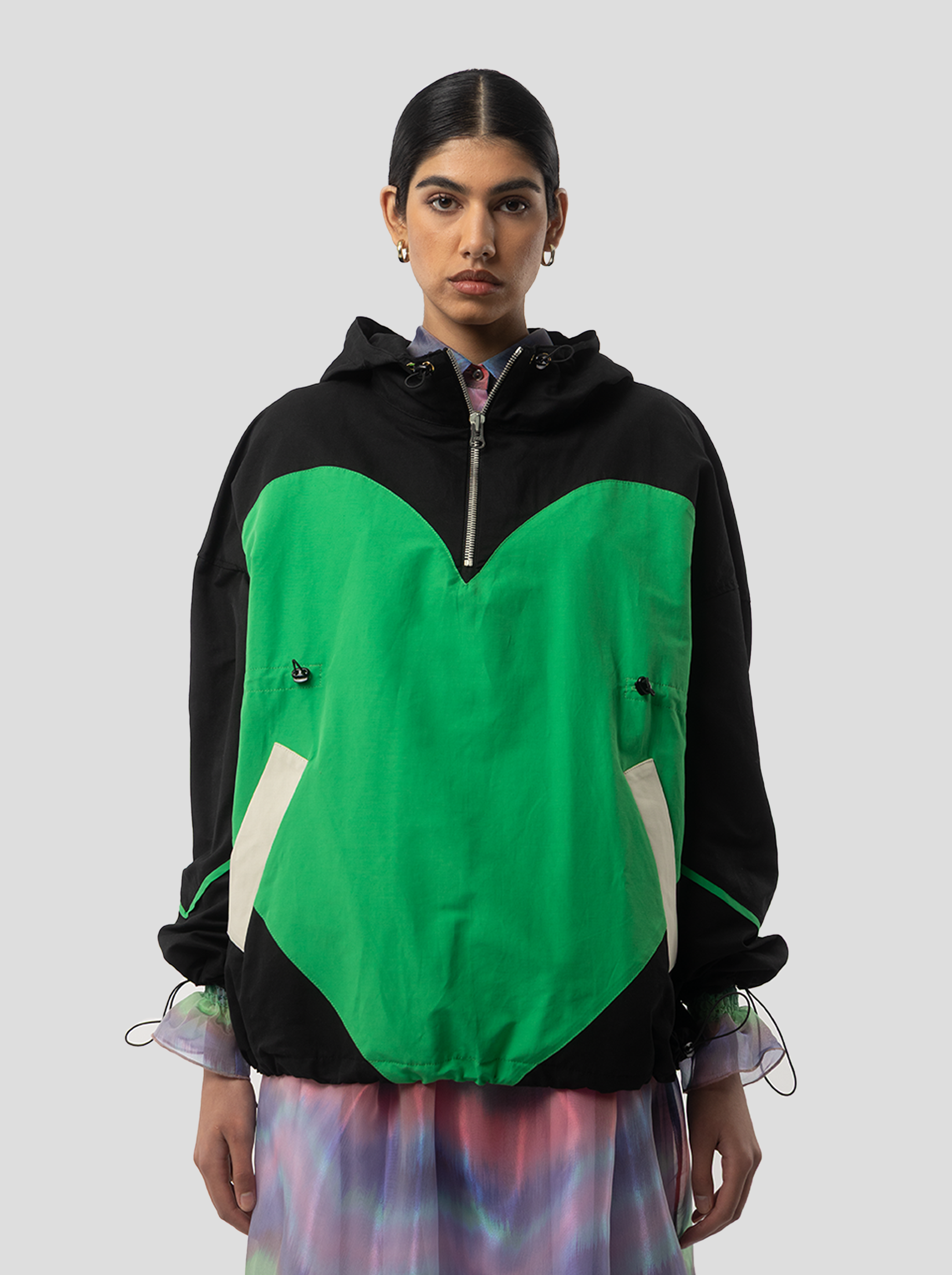Tony Windbreaker in Stabilo Canvas in Black Green and Ecru