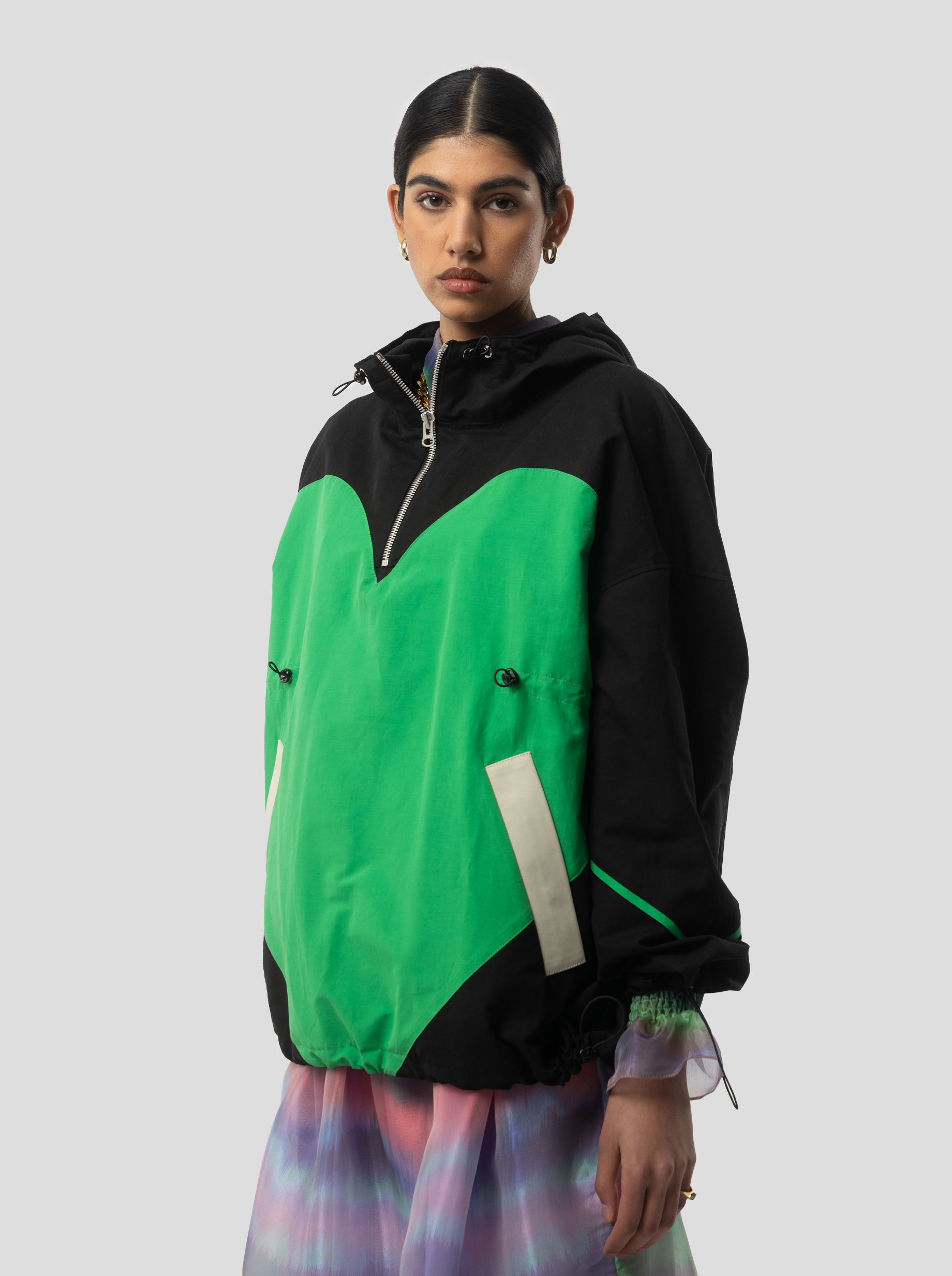 Tony Windbreaker in Stabilo Canvas in Black Green and Ecru