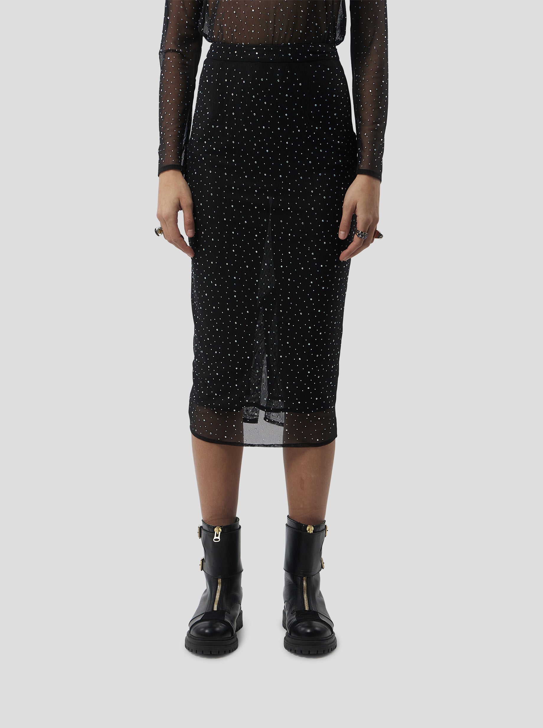 Fox Skirt in Fragmented Black Soft Mesh