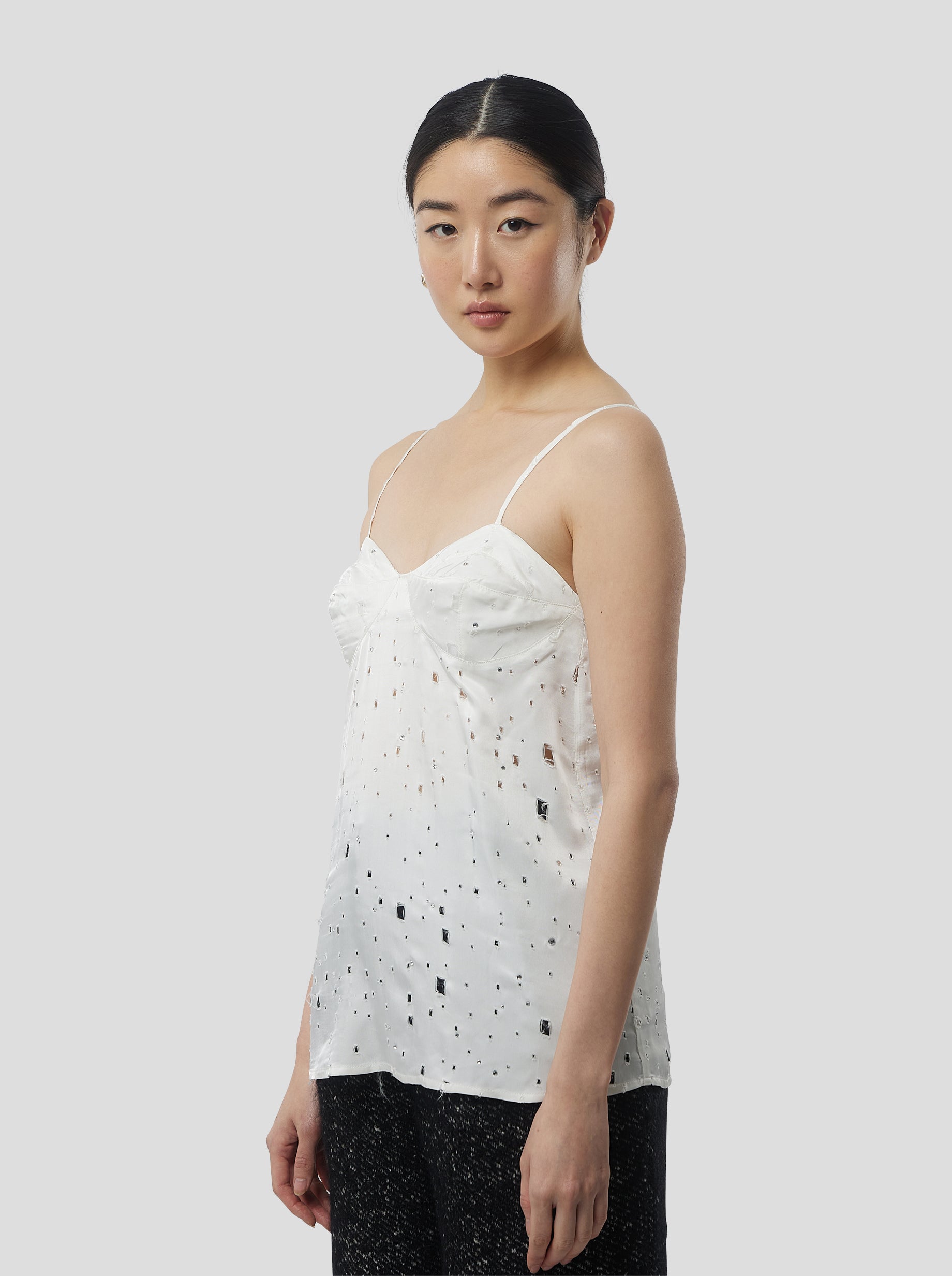 Top Nelson en voile Lustré Blanc saboté et incrusté