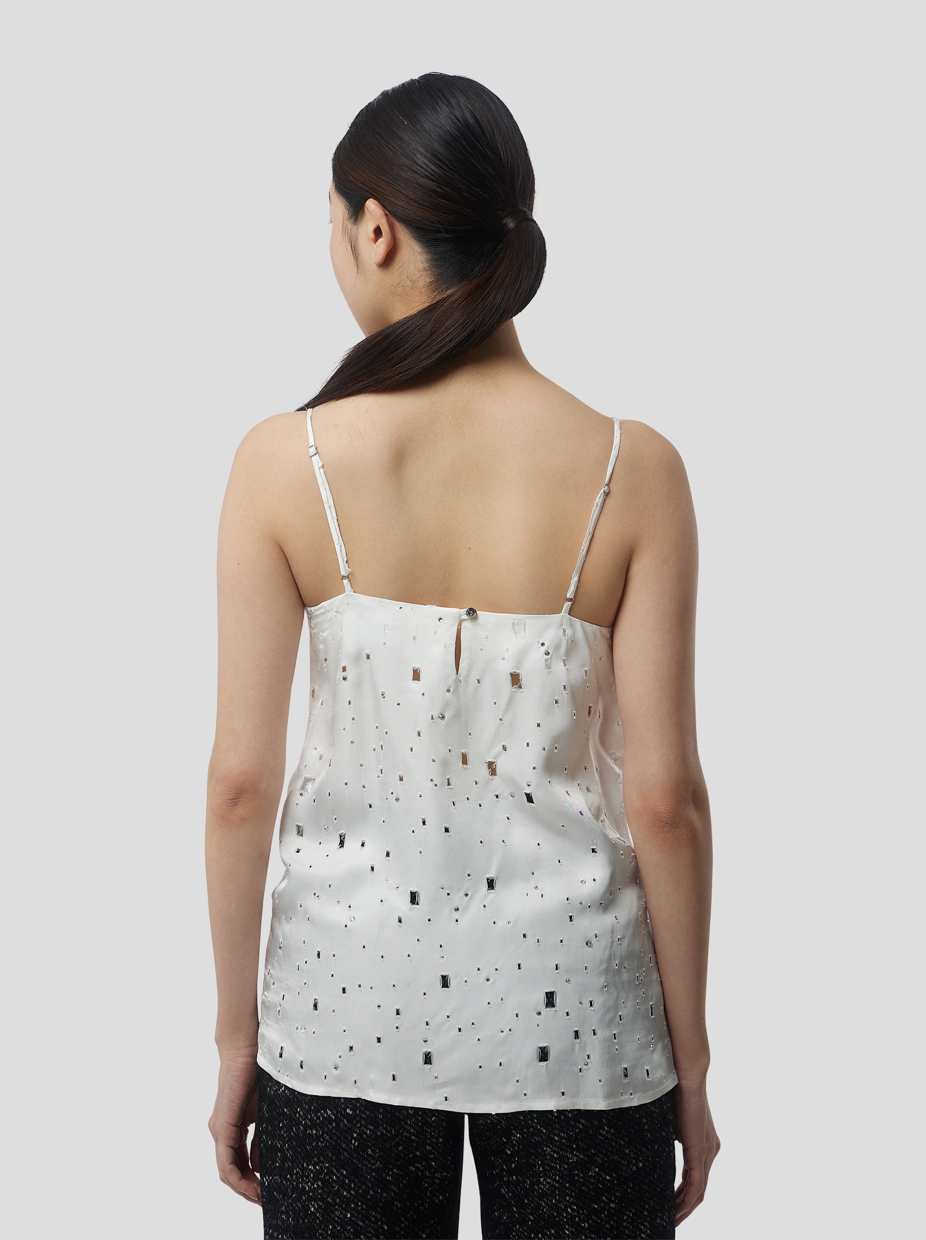 Top Nelson en voile Lustré Blanc saboté et incrusté