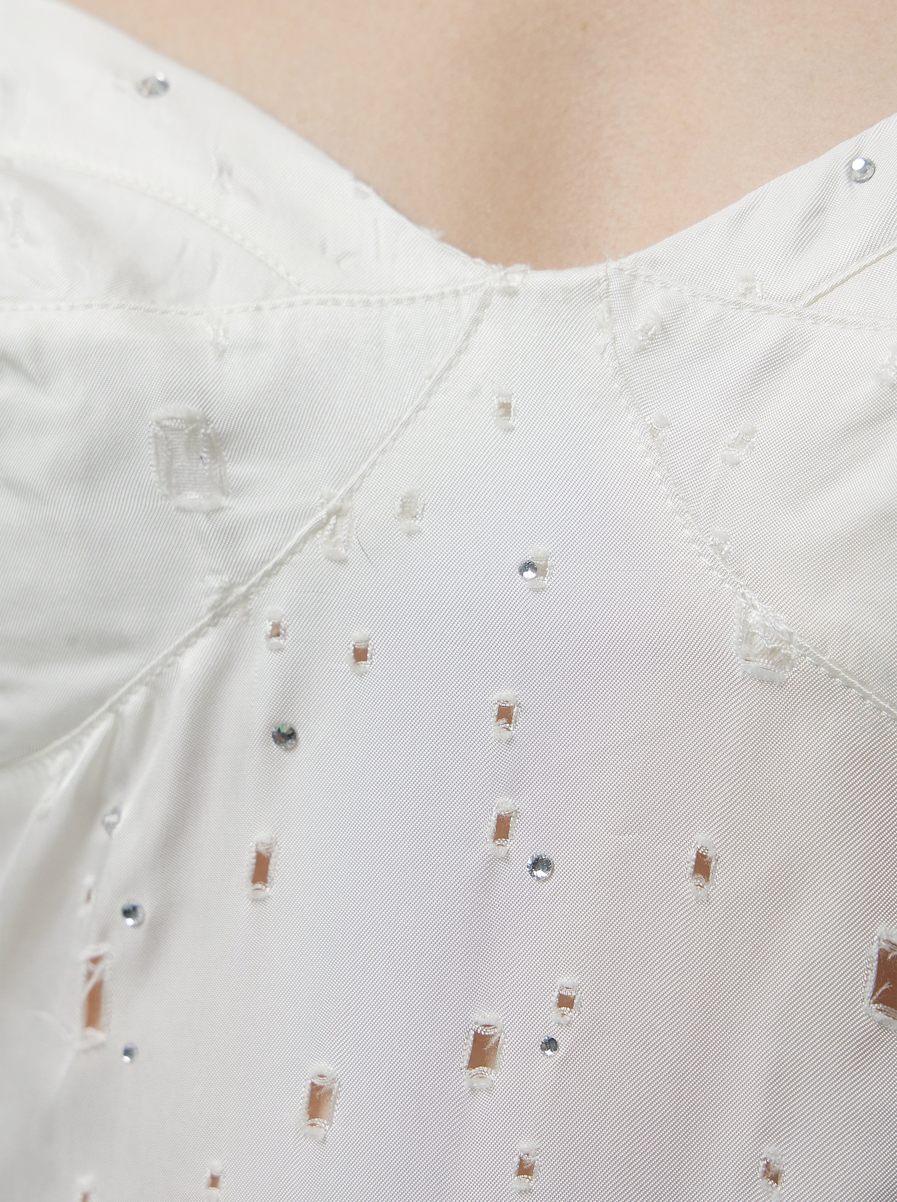 Top Nelson en voile Lustré Blanc saboté et incrusté