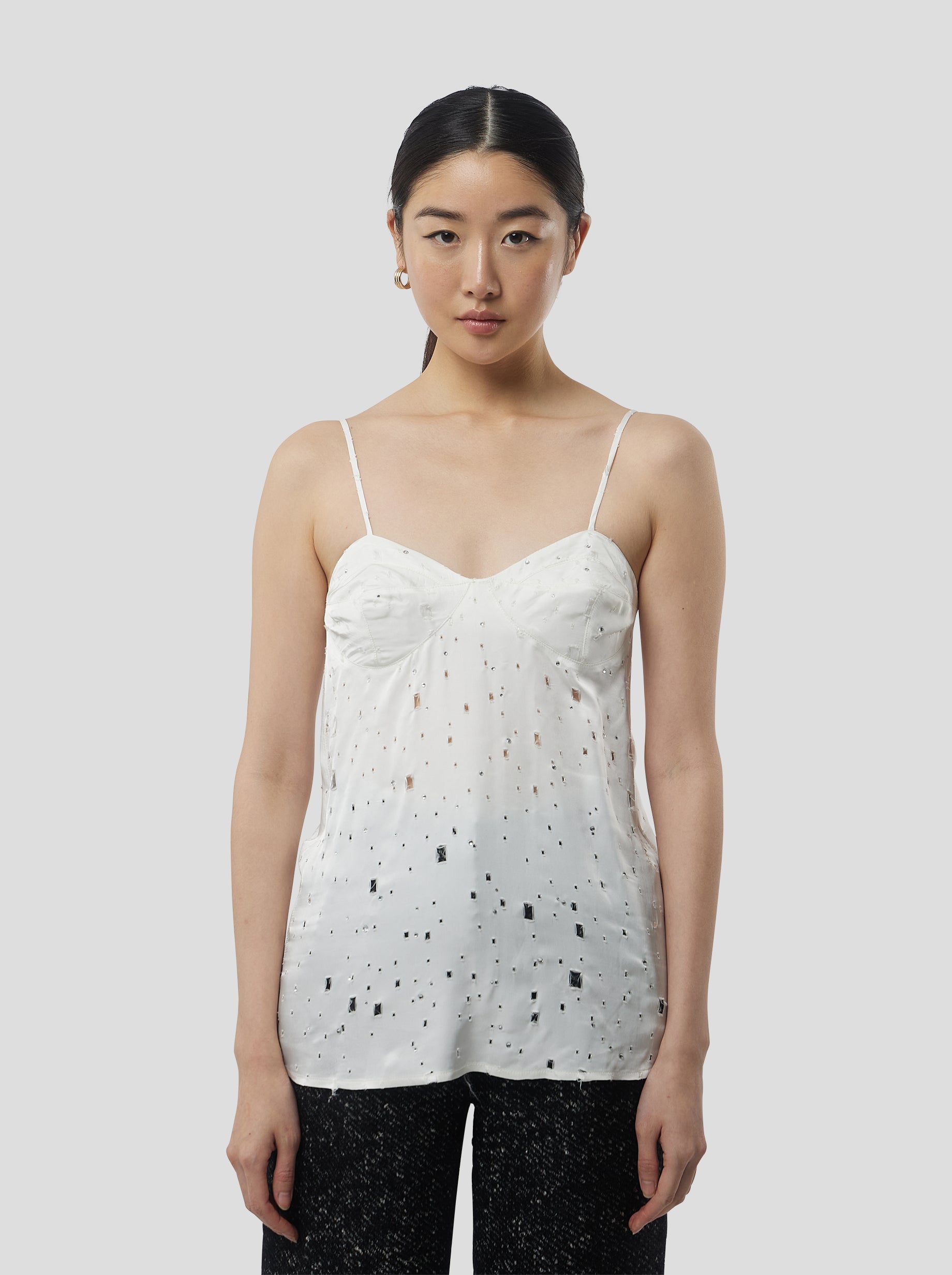Top Nelson en voile Lustré Blanc saboté et incrusté