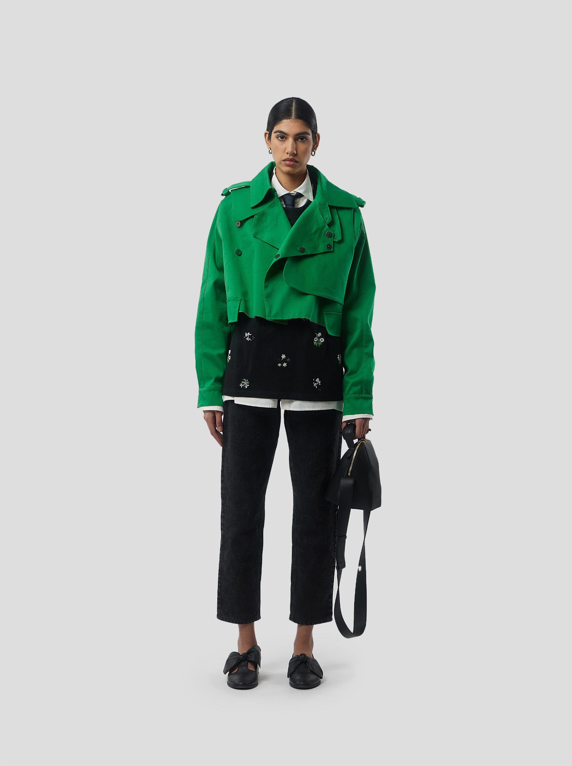 Trench Crop Trevor in Technical Kelly Green fabric