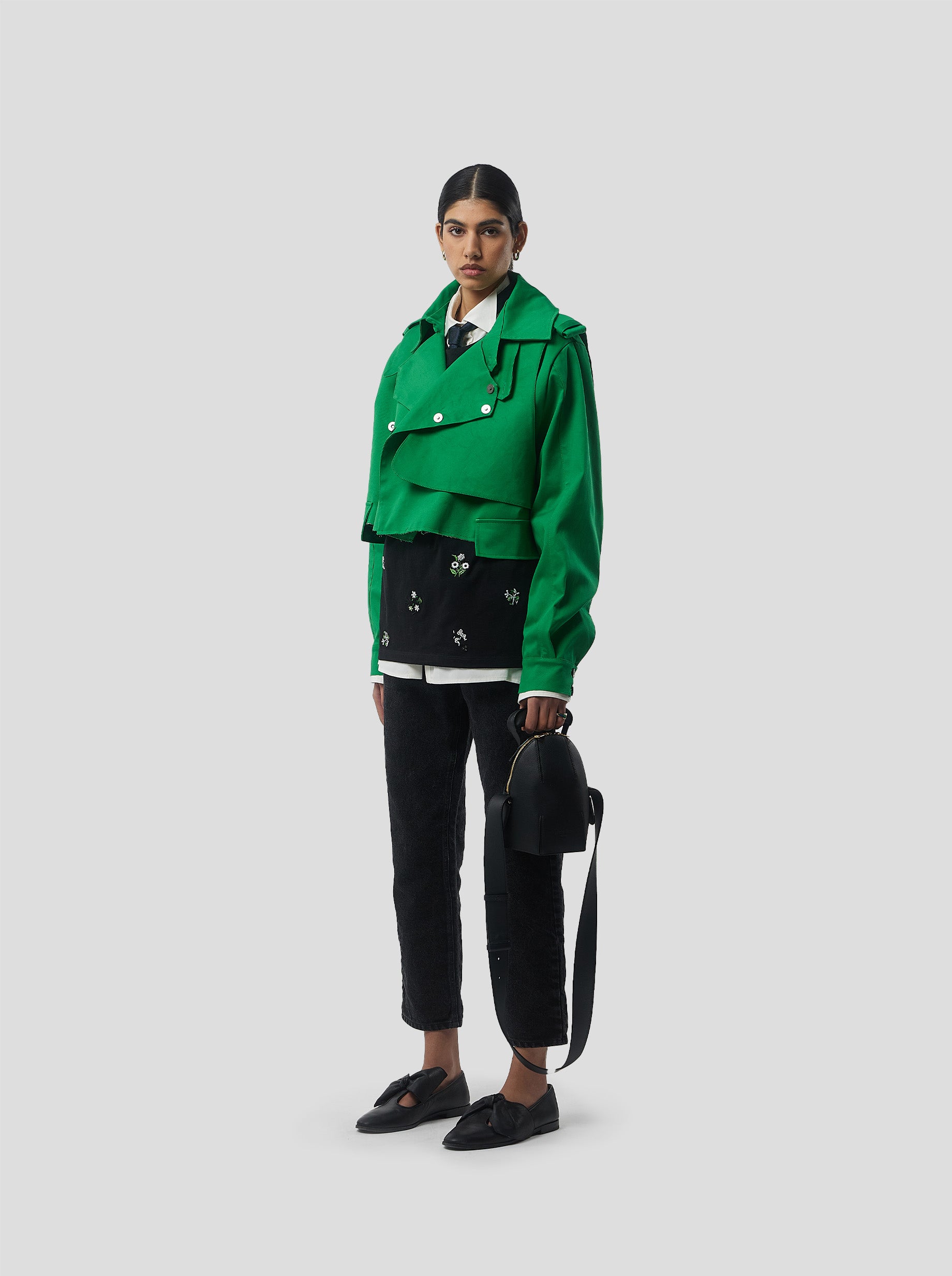 Trench Crop Trevor in Technical Kelly Green fabric