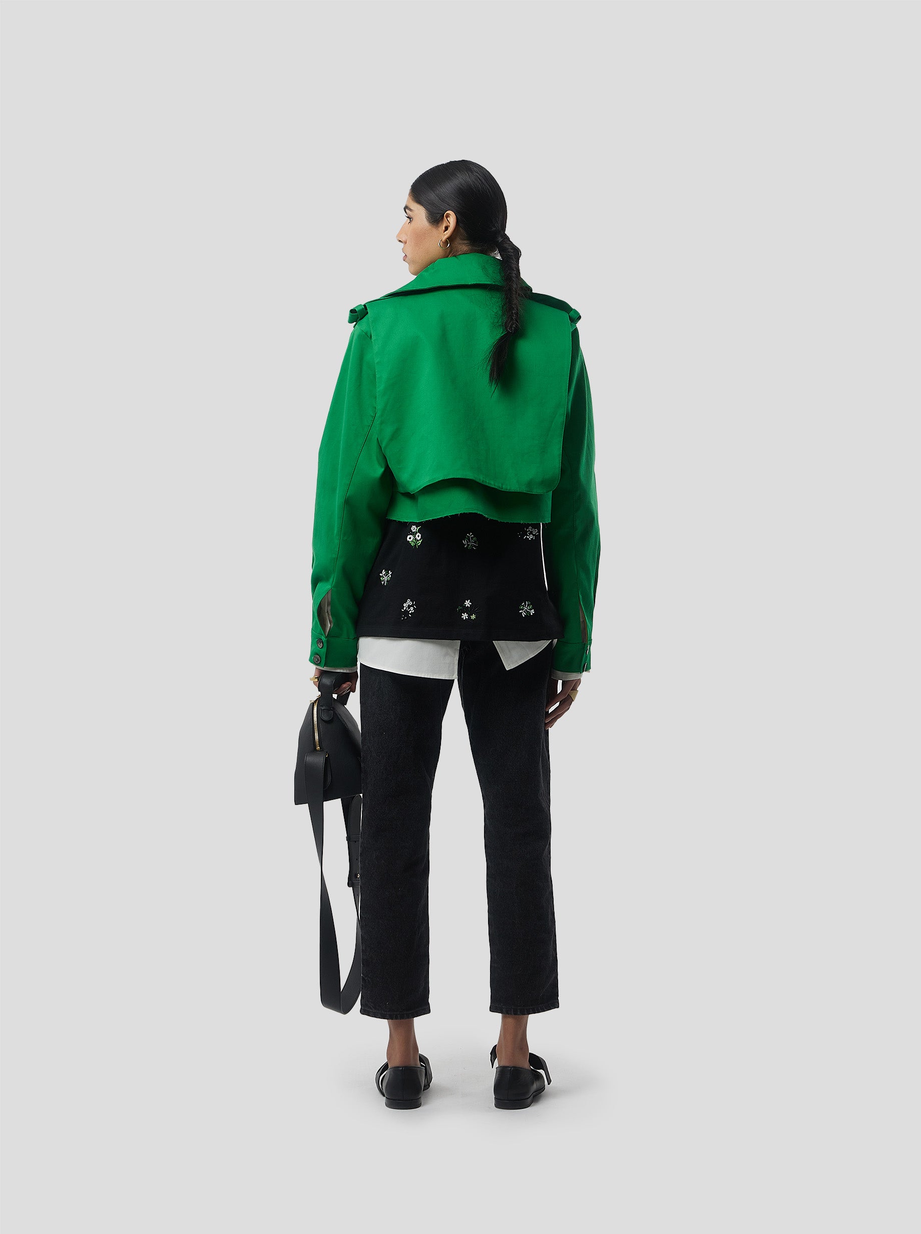 Trench Crop Trevor in Technical Kelly Green fabric